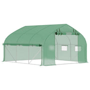 Outsunny Invernadero de Túnel 347x300x200 cm Invernadero de Jardín con Puerta Enrollable 6 Ventanas Cubierta PE 140g/m² Estructura de Acero Galvanizado para Cultivos Plantas Flores Verde