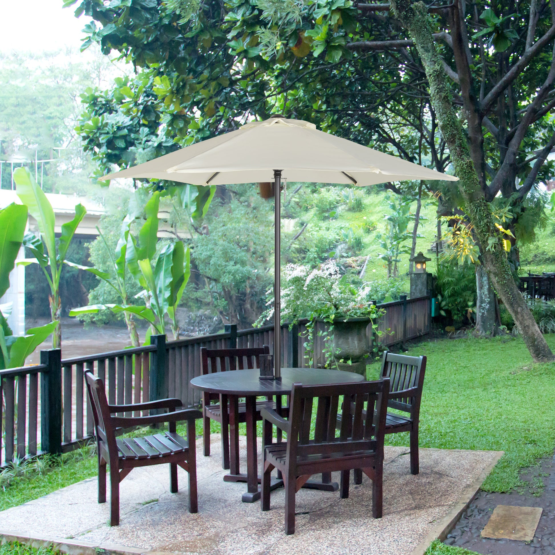 Outsunny Sombrilla de Terraza Exterior Ø2x2 m Parasol de Terraza Exterior con Techo de Ventilación y Poste Desmontable de Aluminio Sombrilla para Jardín Patio Beige