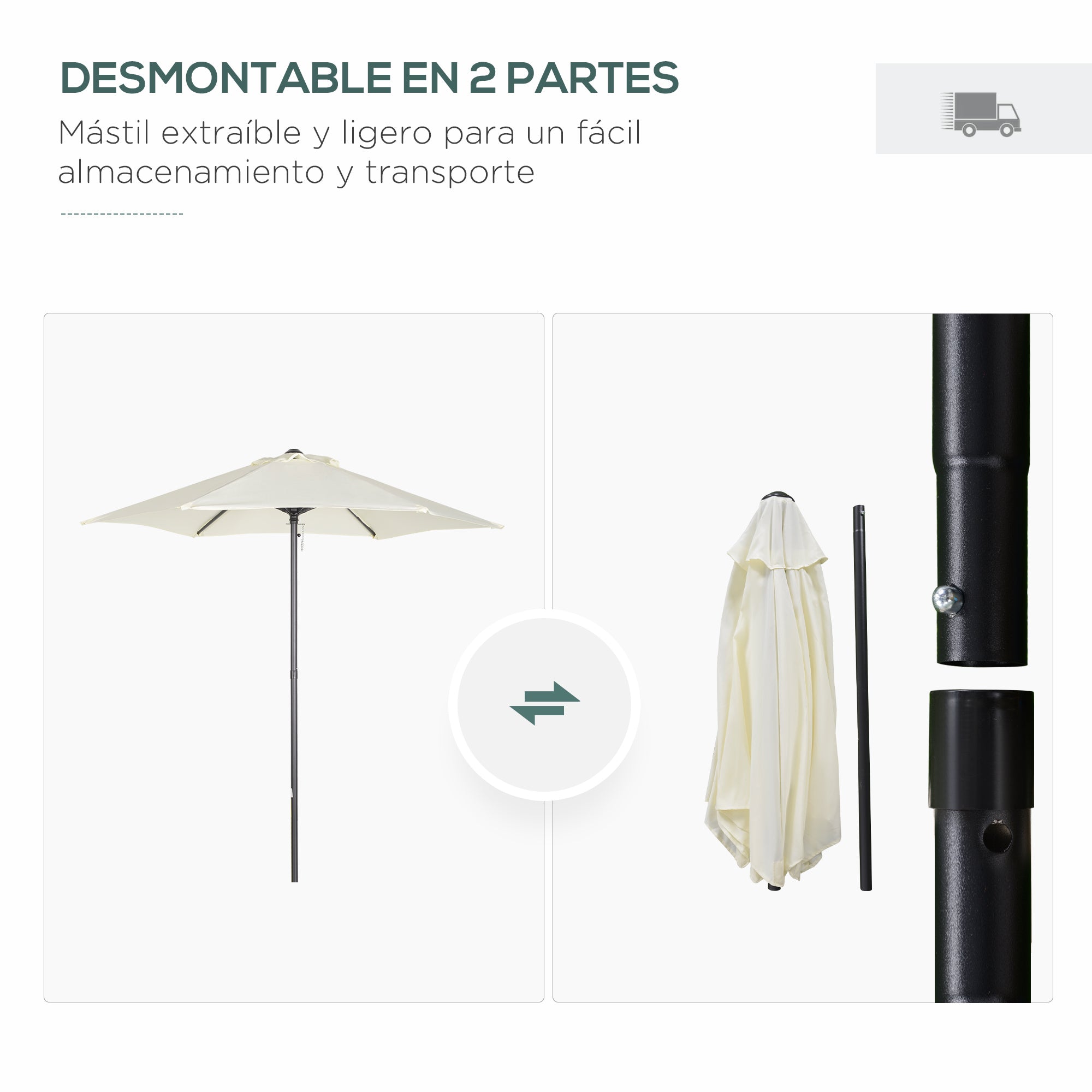 Outsunny Sombrilla de Terraza Exterior Ø2x2 m Parasol de Terraza Exterior con Techo de Ventilación y Poste Desmontable de Aluminio Sombrilla para Jardín Patio Beige