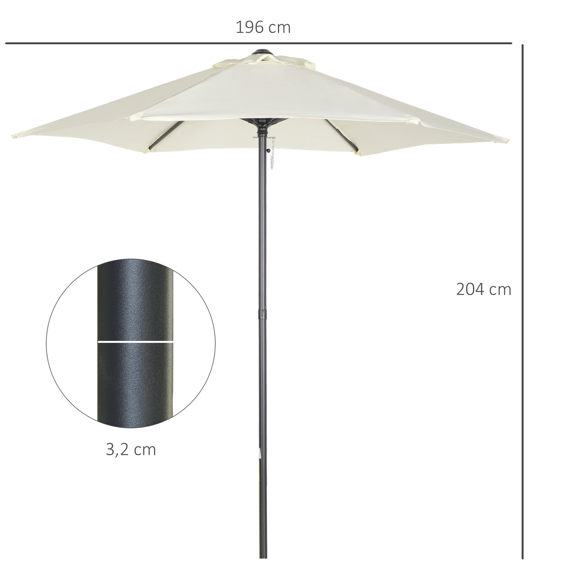 Outsunny Sombrilla de Terraza Exterior Ø2x2 m Parasol de Terraza Exterior con Techo de Ventilación y Poste Desmontable de Aluminio Sombrilla para Jardín Patio Beige