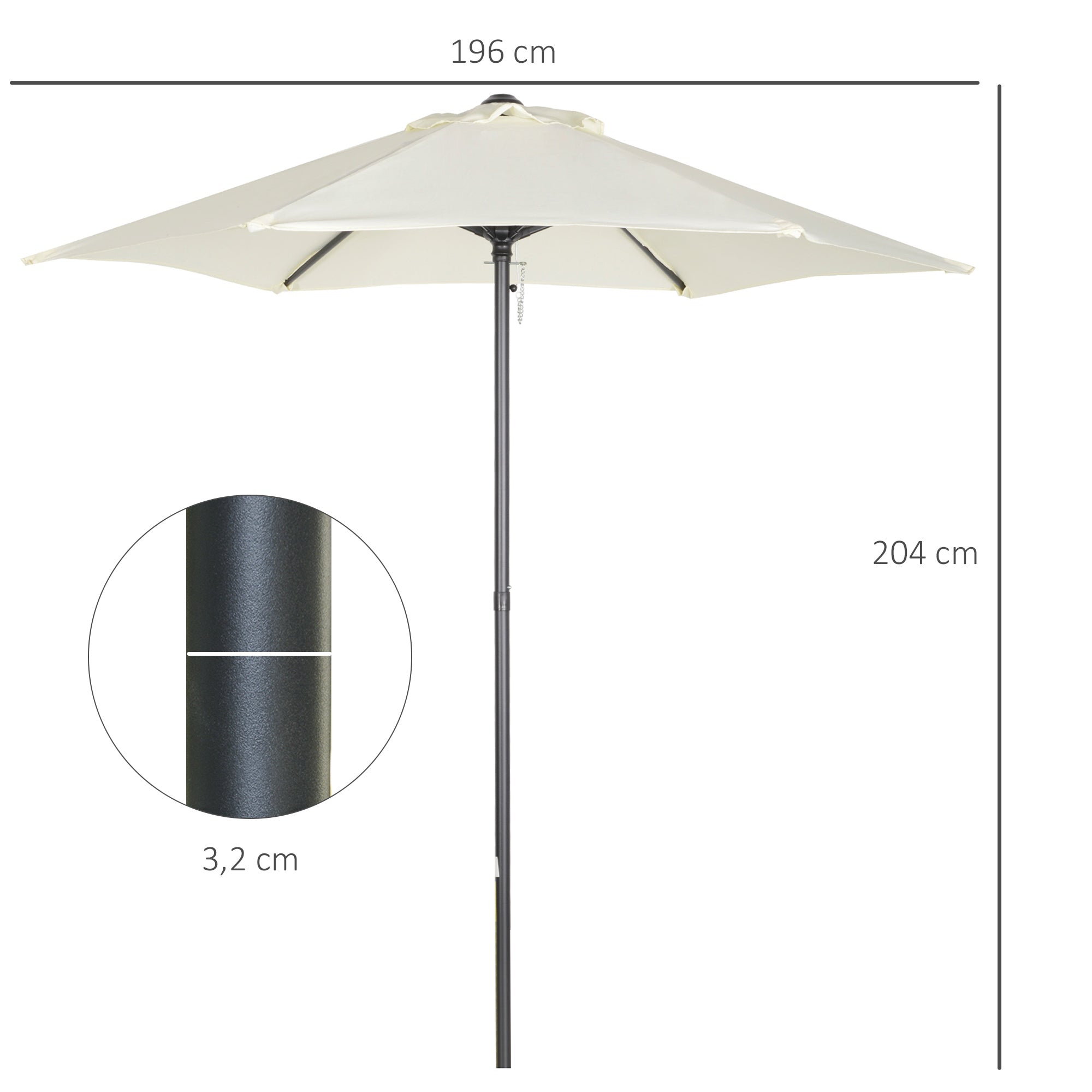 Outsunny Sombrilla de Terraza Exterior Ø2x2 m Parasol de Terraza Exterior con Techo de Ventilación y Poste Desmontable de Aluminio Sombrilla para Jardín Patio Beige