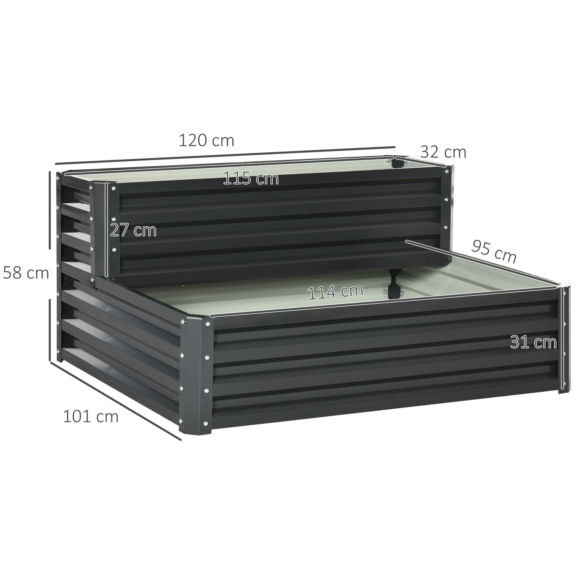 Outsunny Huerto Urbano de 2 Niveles Jardinera Exterior de Acero con Diseño de Escalera para Cultivos Plantas Medicina Herbaria Flores para Terraza Jardín 120x101x58 cm Gris Oscuro