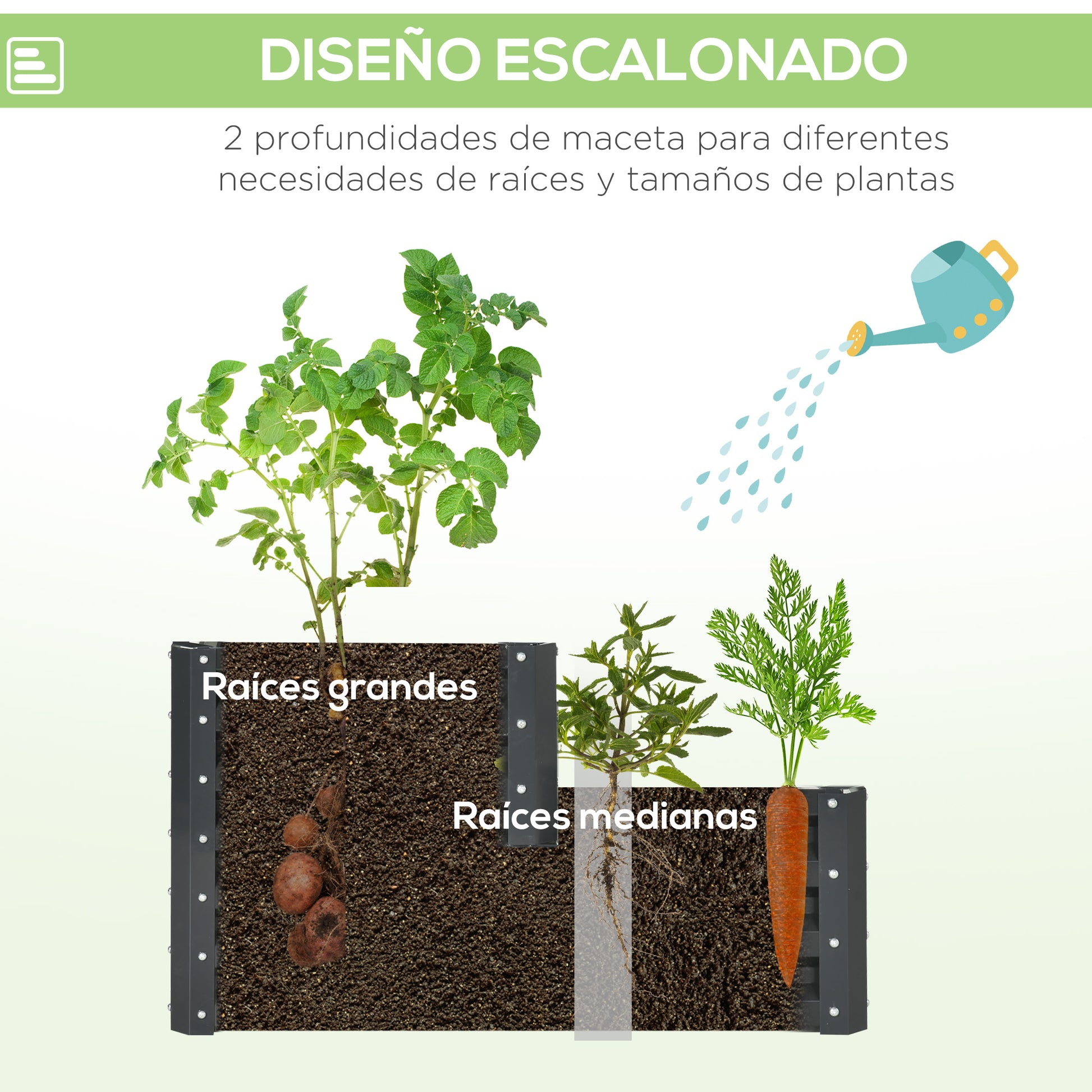 Outsunny Huerto Urbano de 2 Niveles Jardinera Exterior de Acero con Diseño de Escalera para Cultivos Plantas Medicina Herbaria Flores para Terraza Jardín 120x101x58 cm Gris Oscuro