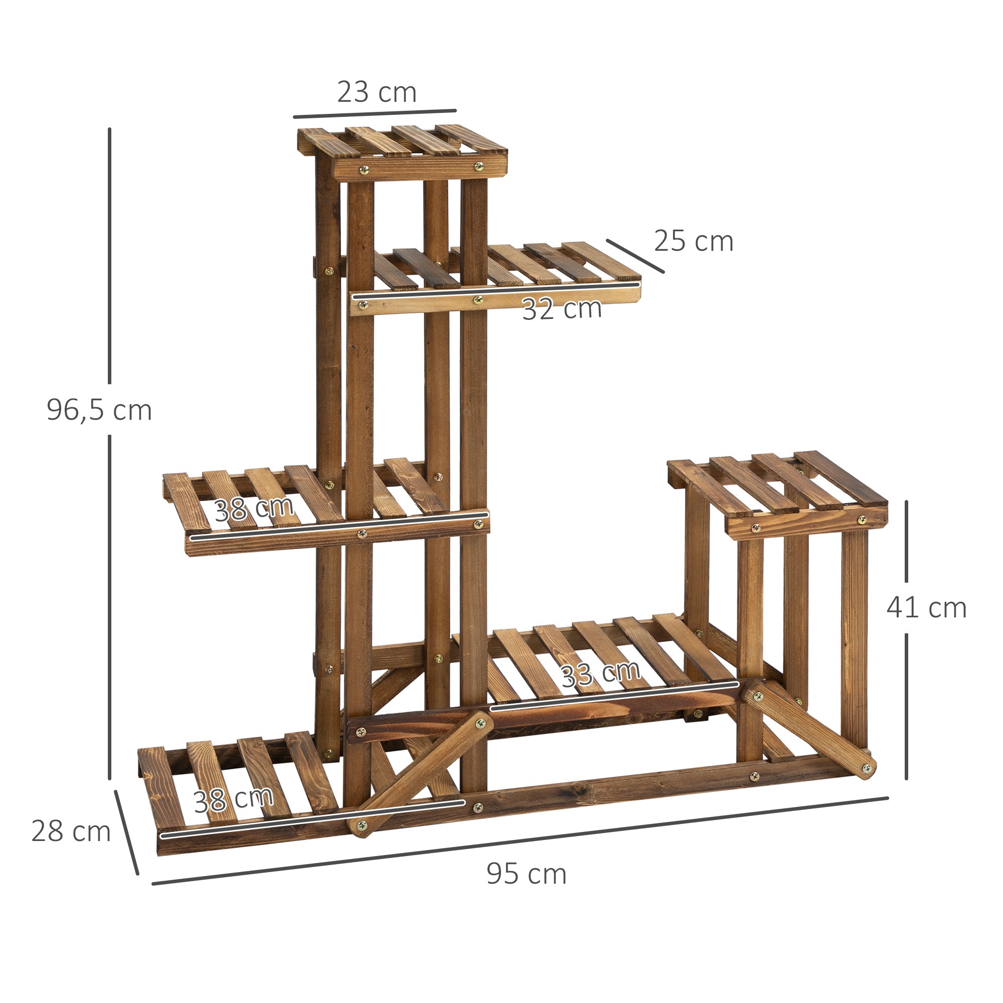 Outsunny Soporte de Madera para Flores Estantería Decorativa para Macetas Plantas con 6 Estantes Interior y Exterior para Jardín Balcón Terraza 95x28x96,5 cm Carbonizado
