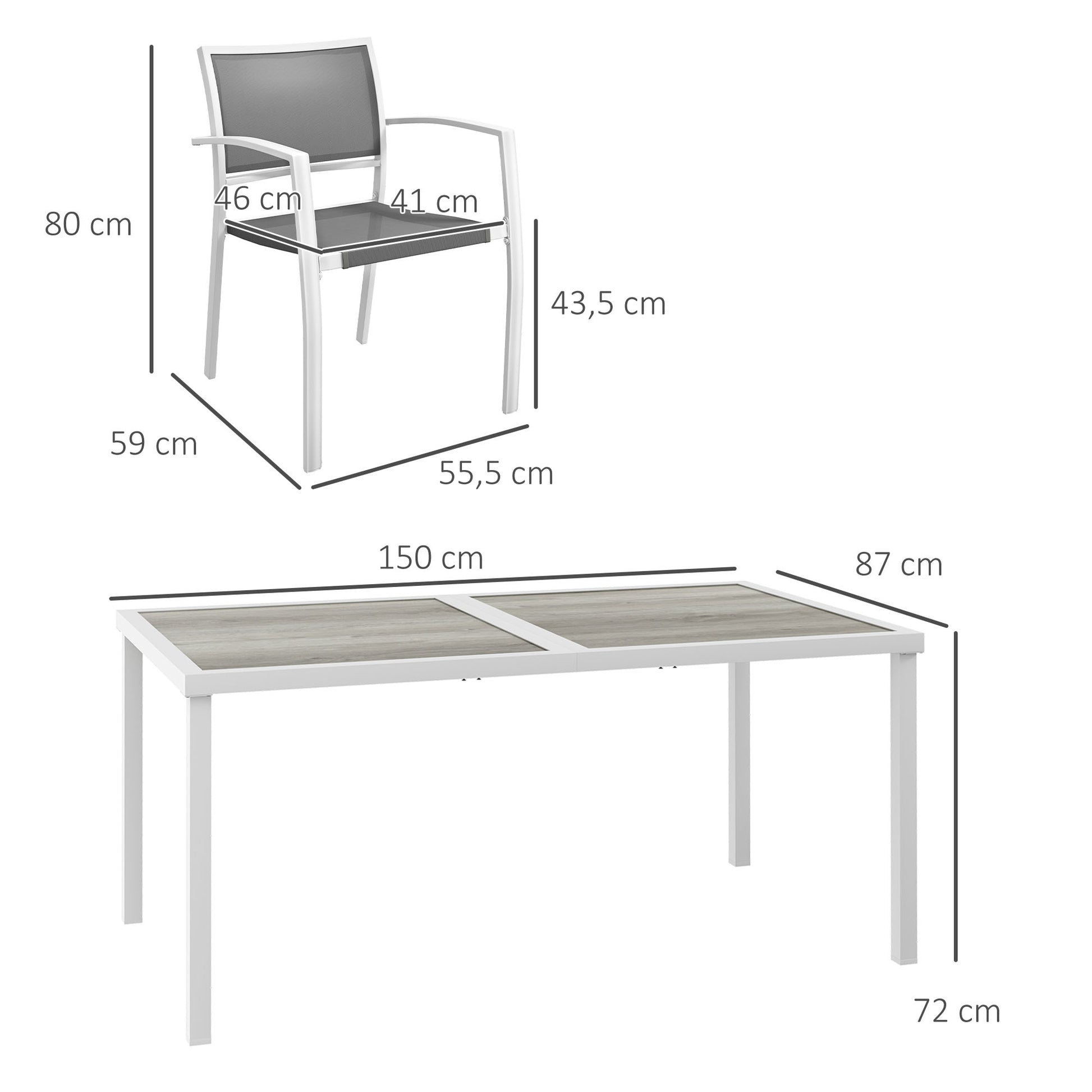 Outsunny Conjunto de Comedor de Exterior Juego de Comedor de Jardín de 7 Piezas con 1 Mesa y 6 Sillas Apilables Estilo Moderno para Terraza Patio Blanco y Gris