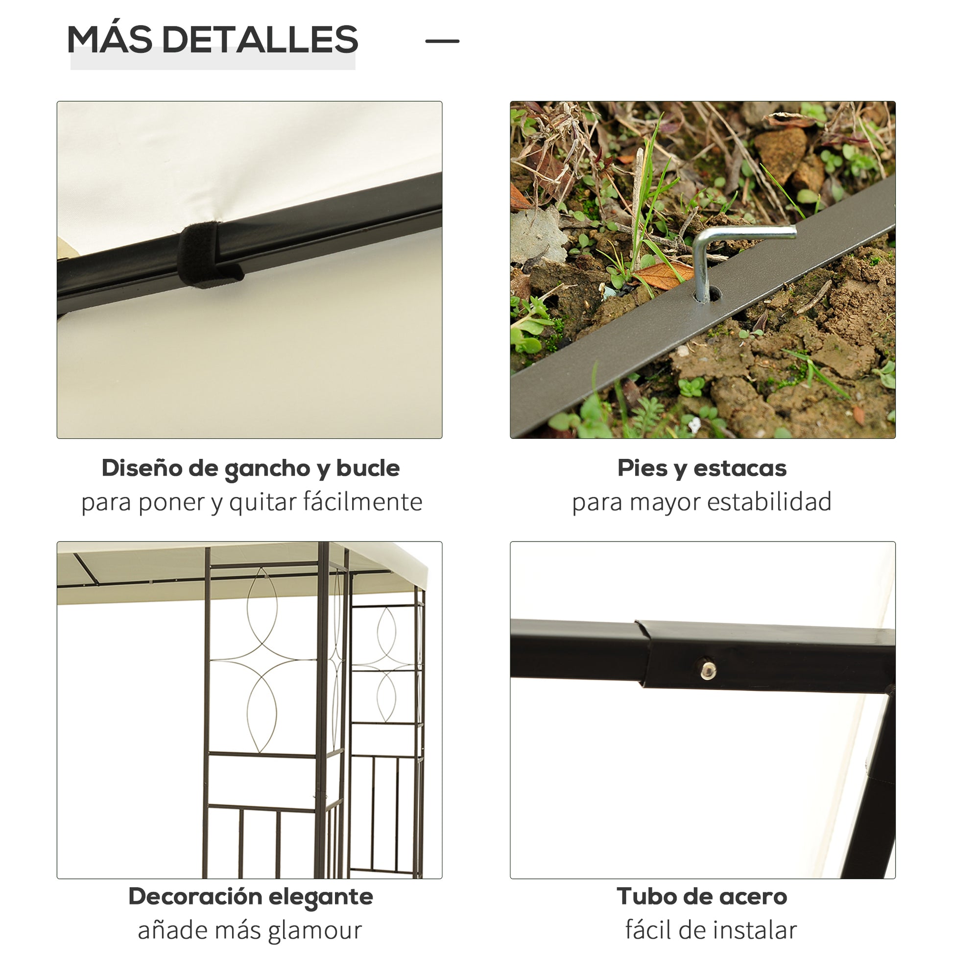 Outsunny Cenador de Jardín 4x3 m, Pabellón de Jardín Gazebo con Doble Techo, Marco de Acero, 8 Orificios de Drenaje, UPF30+, Carpa para Exterior, Terraza, Patio, Fiestas, Blanco Crema