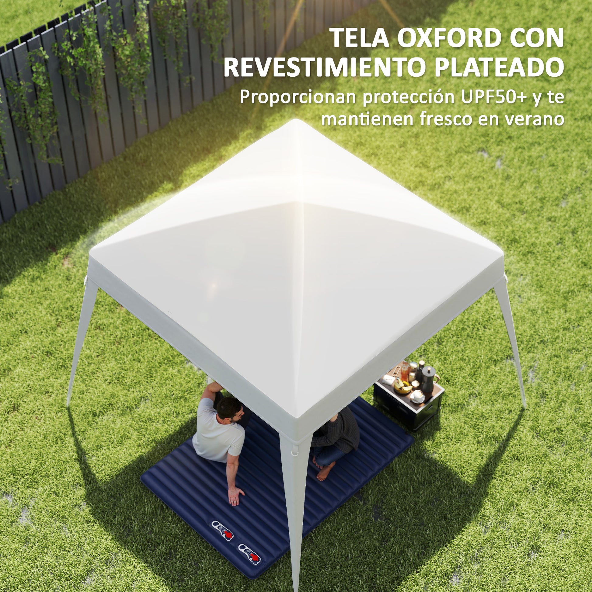 Outsunny Toldo de Pérgola de Recambio 3x3m Techo de Repuesto para Carpa Plegable de Jardín de Tela Oxford con Protección UPF 50+ Impermeable Cierres de Velcro y Ganchos Elásticos Blanco