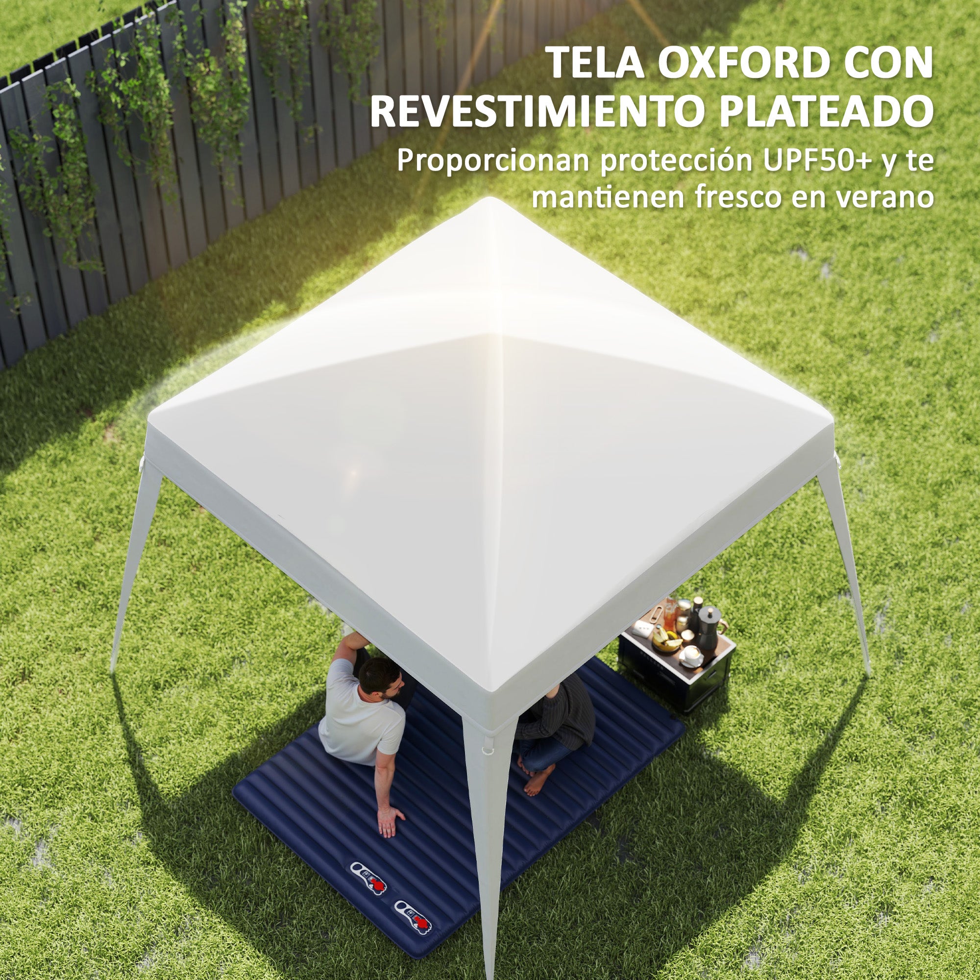 Outsunny Toldo de Pérgola de Recambio 3x3m Techo de Repuesto para Carpa Plegable de Jardín de Tela Oxford con Protección UPF 50+ Impermeable Cierres de Velcro y Ganchos Elásticos Blanco