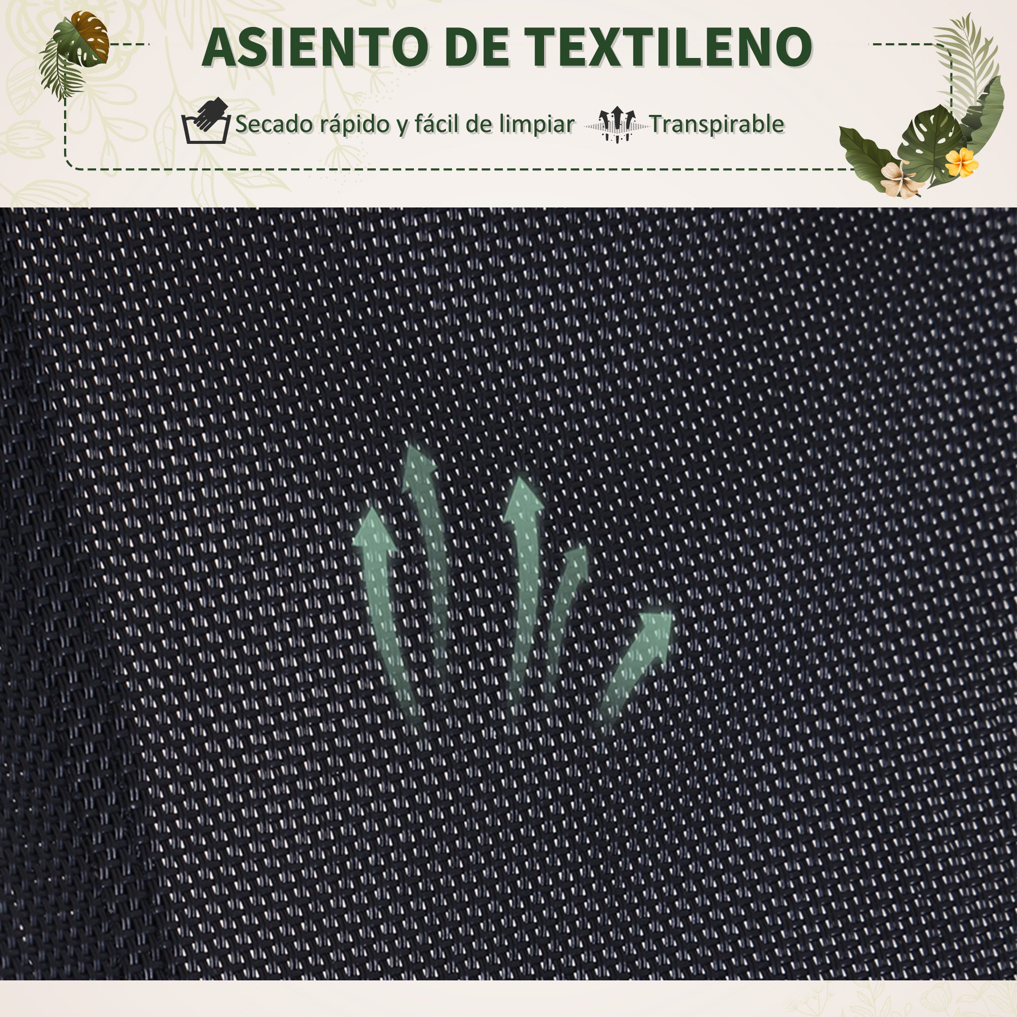 Outsunny Tumbona Mecedora de Jardín Plegable con Reposacabezas Extraíble Sillón Tumbona Ergonómica de Exterior Tela de Texteline para Patios Piscina al Aire Libre 154x80x84 cm Negro