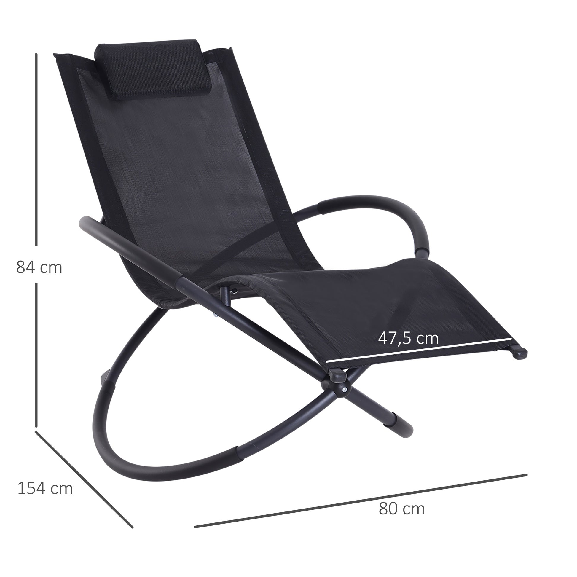 Outsunny Tumbona Mecedora de Jardín Plegable con Reposacabezas Extraíble Sillón Tumbona Ergonómica de Exterior Tela de Texteline para Patios Piscina al Aire Libre 154x80x84 cm Negro