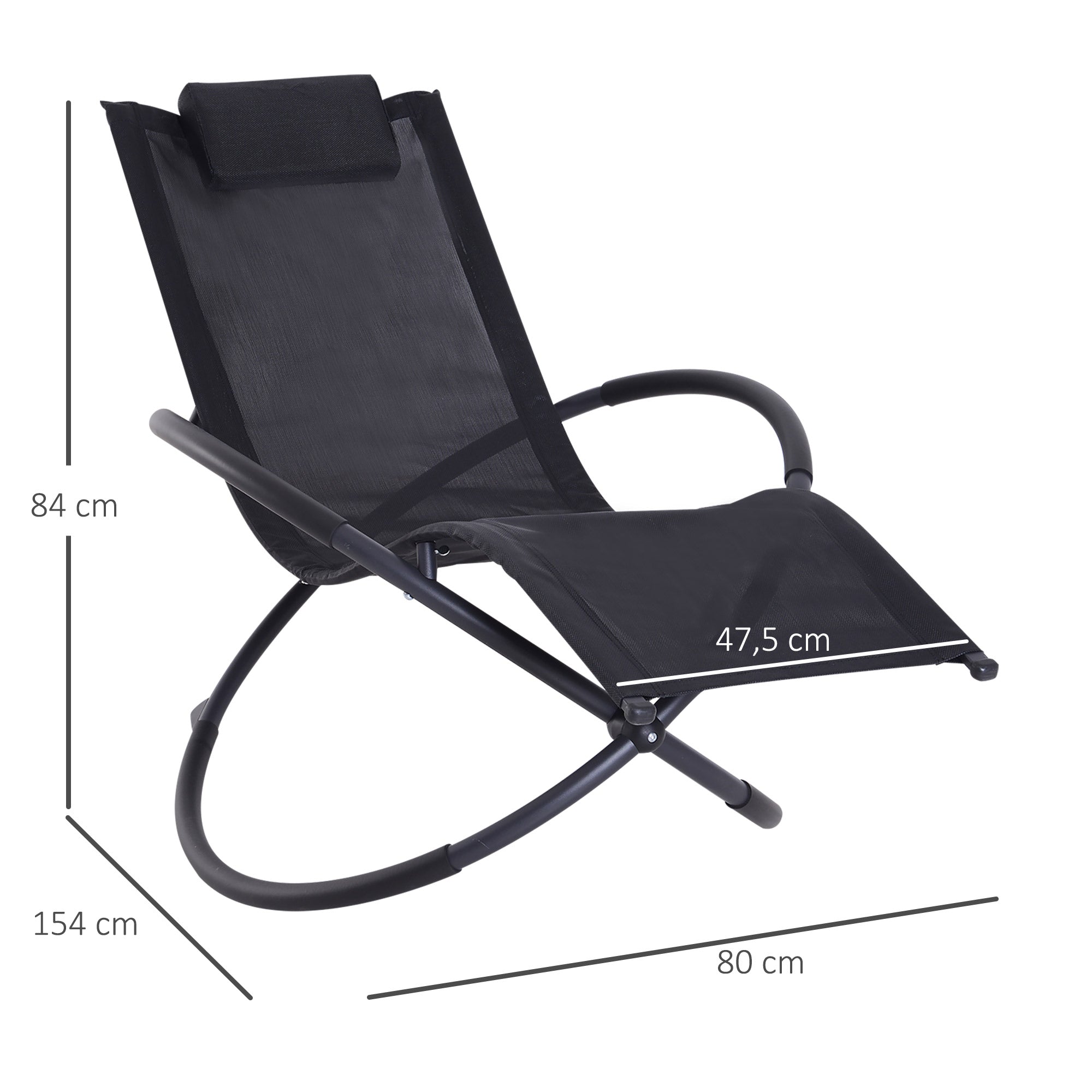 Outsunny Tumbona Mecedora de Jardín Plegable con Reposacabezas Extraíble Sillón Tumbona Ergonómica de Exterior Tela de Texteline para Patios Piscina al Aire Libre 154x80x84 cm Negro