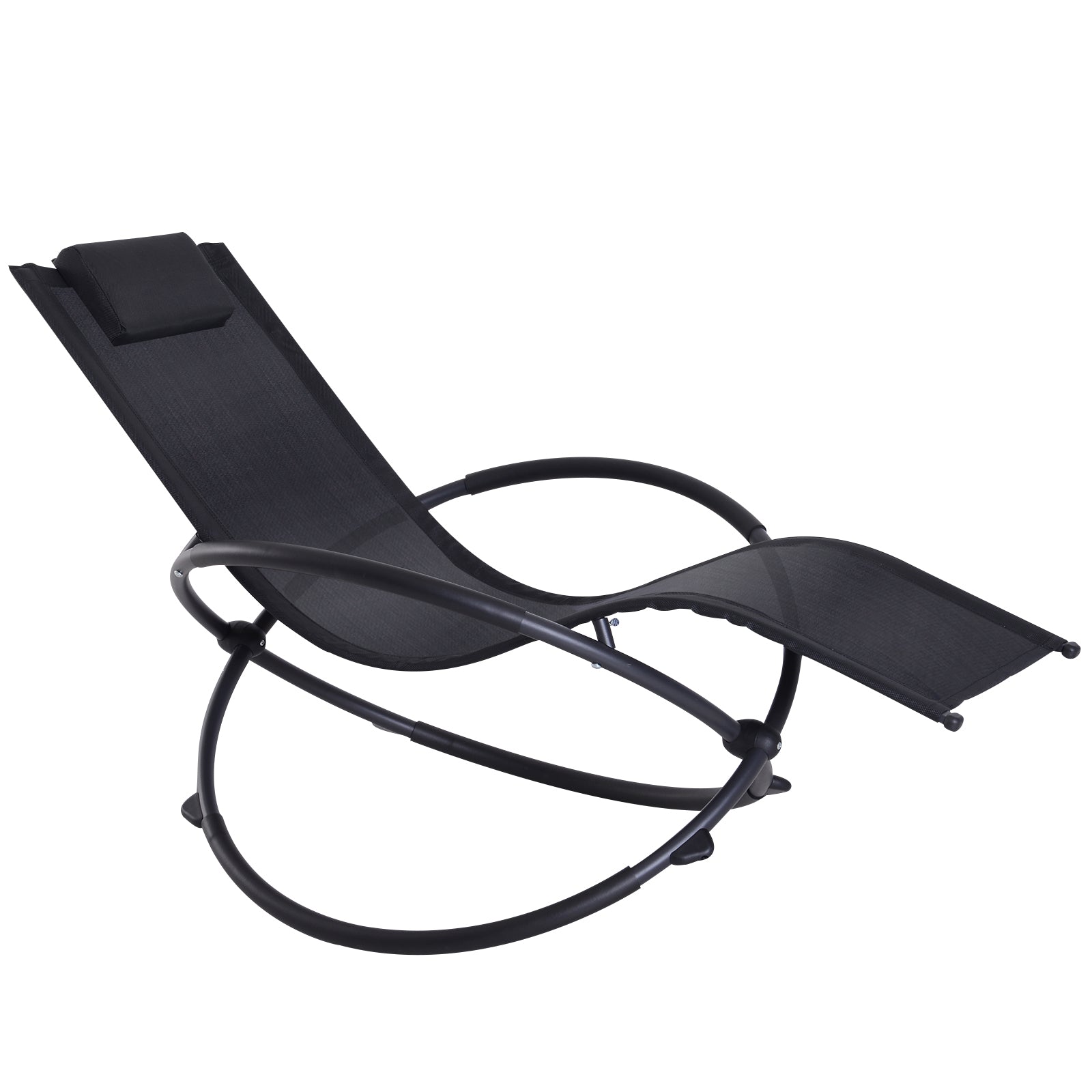 Outsunny Tumbona Mecedora de Jardín Plegable con Reposacabezas Extraíble Sillón Tumbona Ergonómica de Exterior Tela de Texteline para Patios Piscina al Aire Libre 154x80x84 cm Negro