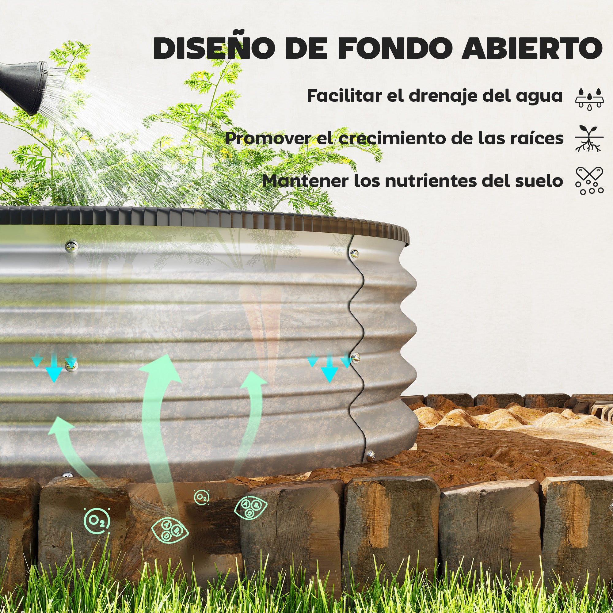 Outsunny Juego de 2 Jardineras Exterior Grandes de Acero Galvanizado, Huertos Urbanos, Maceteros Exterior Modular con Base Abierta para Plantas, Resistente a la Intemperie, 135x90x30 cm, Plateado