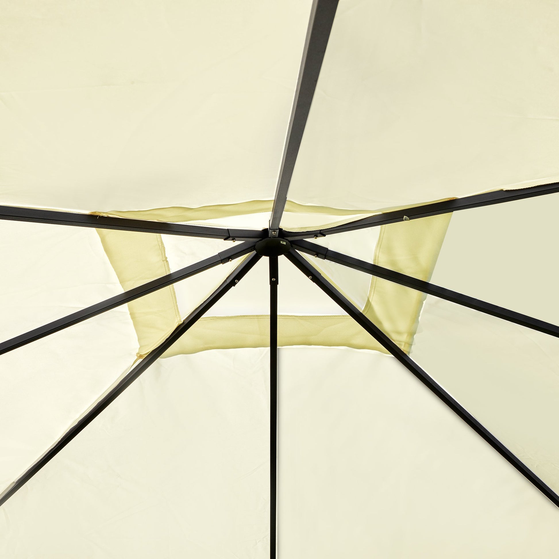 Outsunny Cenador de Jardín 3x3x2,6 m Pabellón de Exterior Gazebo con Marco de Acero y 8 Orificios de Drenaje Impermeable para Patio Crema
