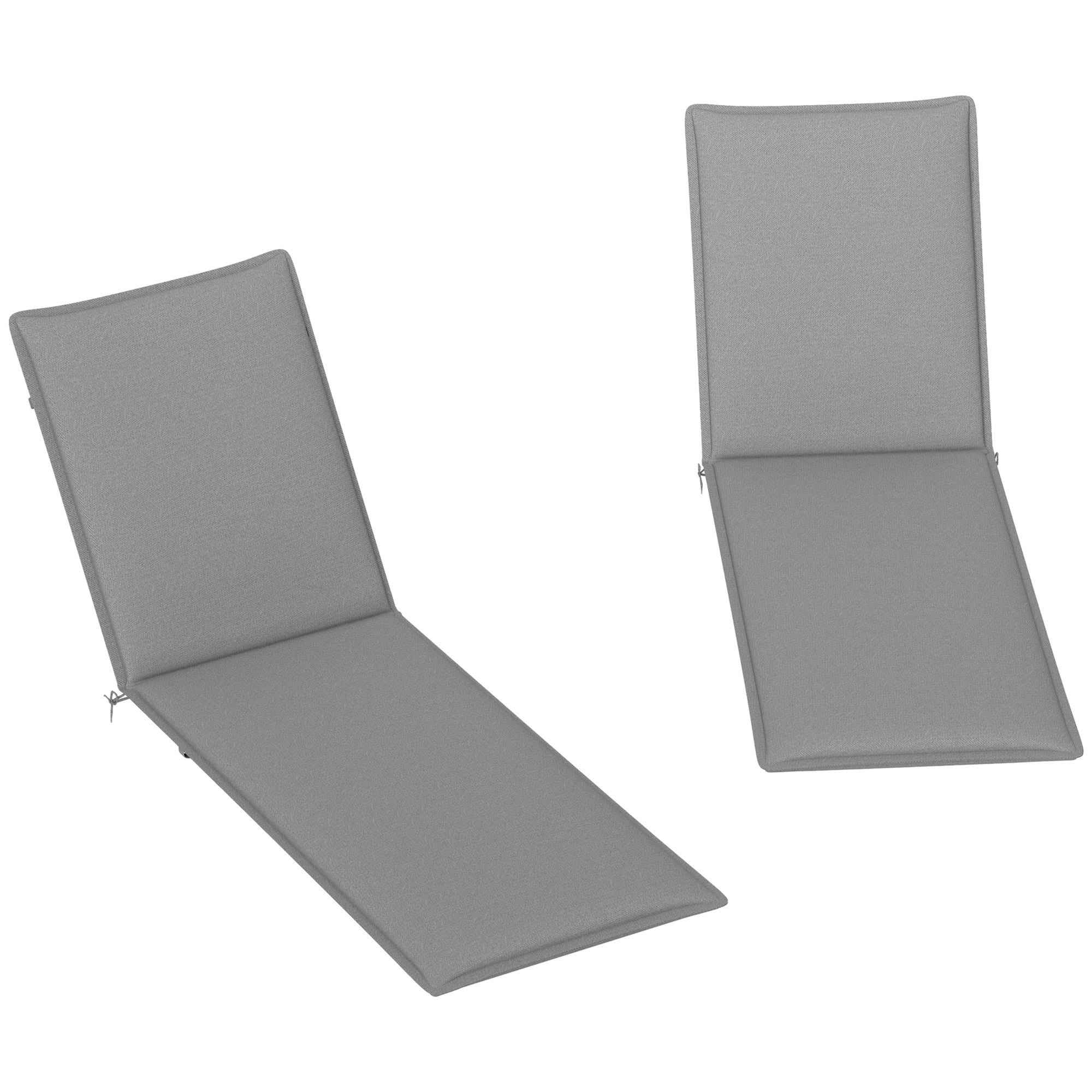 Outsunny Pack 2 Cojines para Tumbonas Plegables Colchonetas para Tumbonas de Jardín Exterior 193x58x6 cm con Correas de Sujeción Protección UV Resistente a Salpicaduras Gris