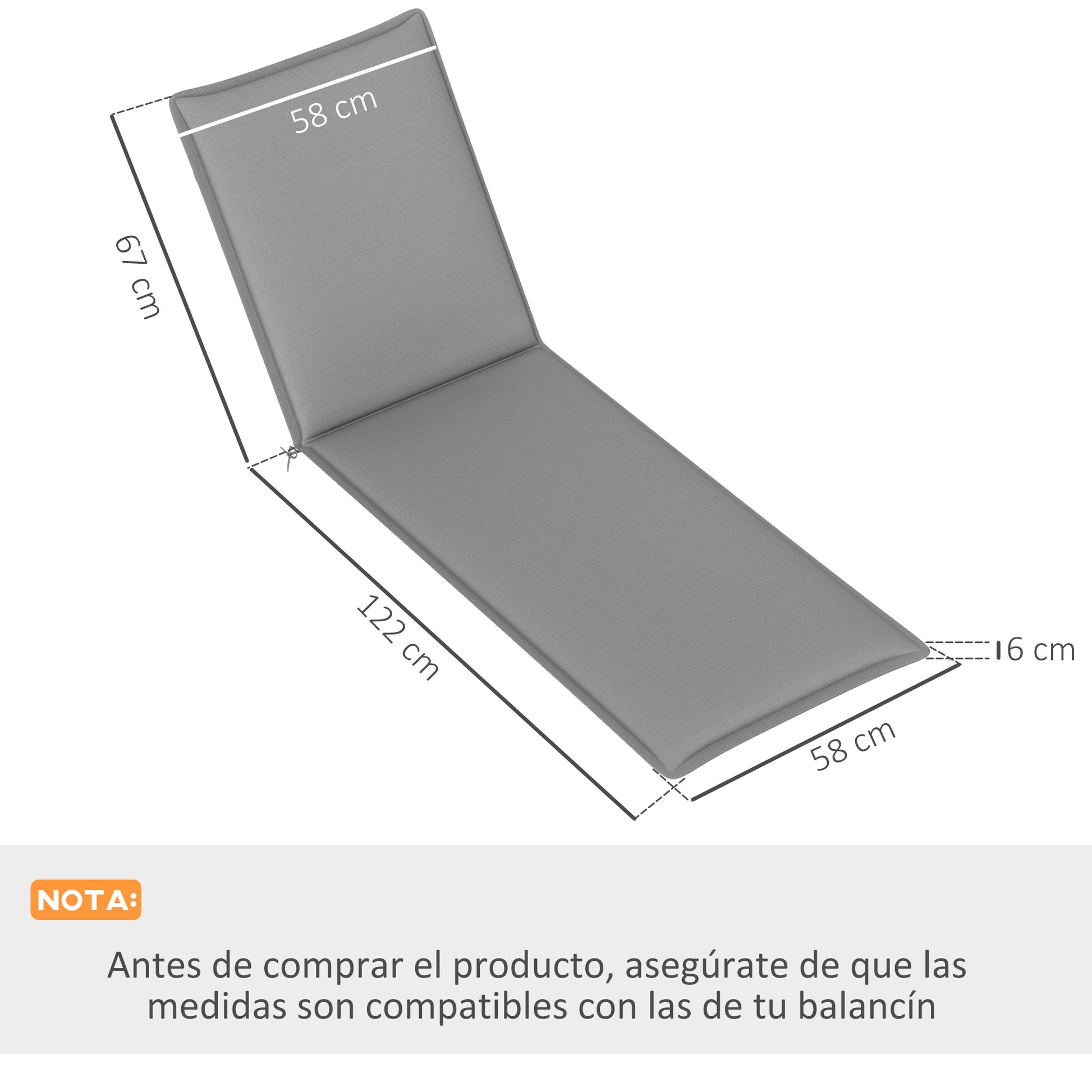 Outsunny Pack 2 Cojines para Tumbonas Plegables Colchonetas para Tumbonas de Jardín Exterior 193x58x6 cm con Correas de Sujeción Protección UV Resistente a Salpicaduras Gris