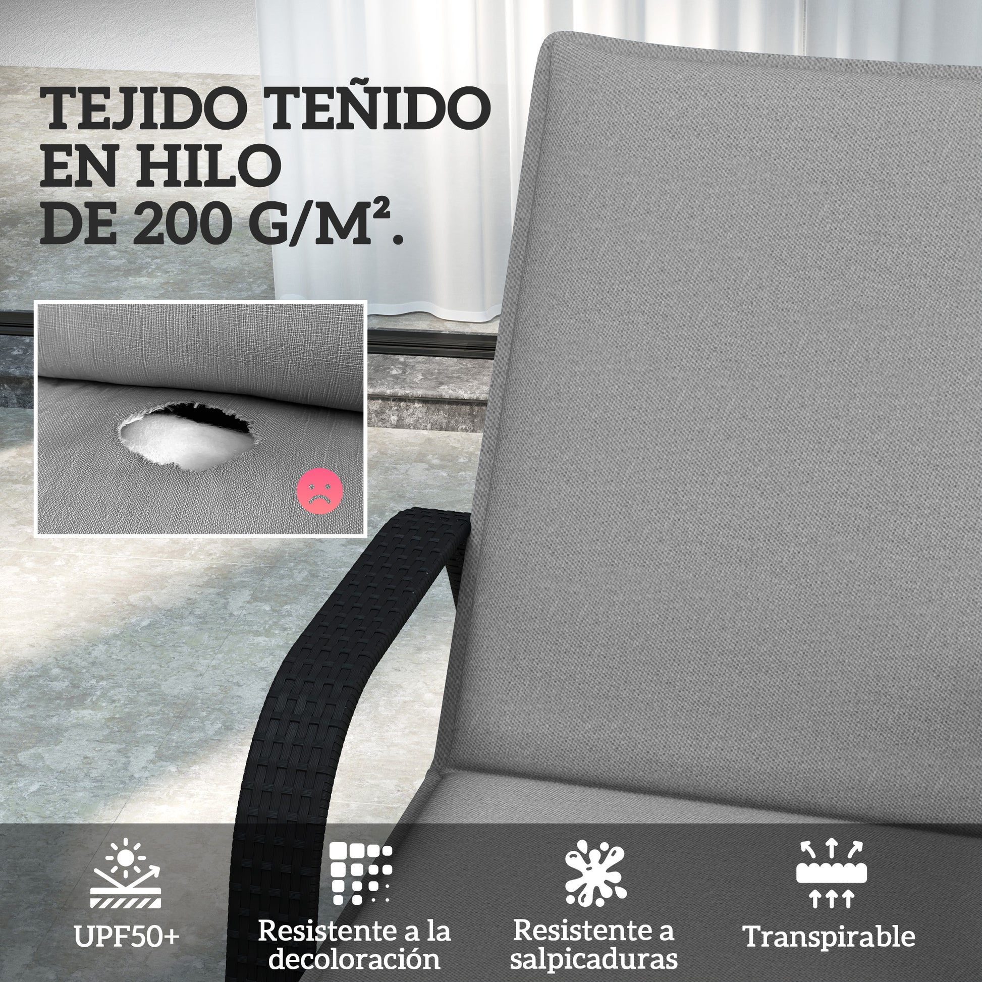 Outsunny Pack 2 Cojines para Tumbonas Plegables Colchonetas para Tumbonas de Jardín Exterior 193x58x6 cm con Correas de Sujeción Protección UV Resistente a Salpicaduras Gris