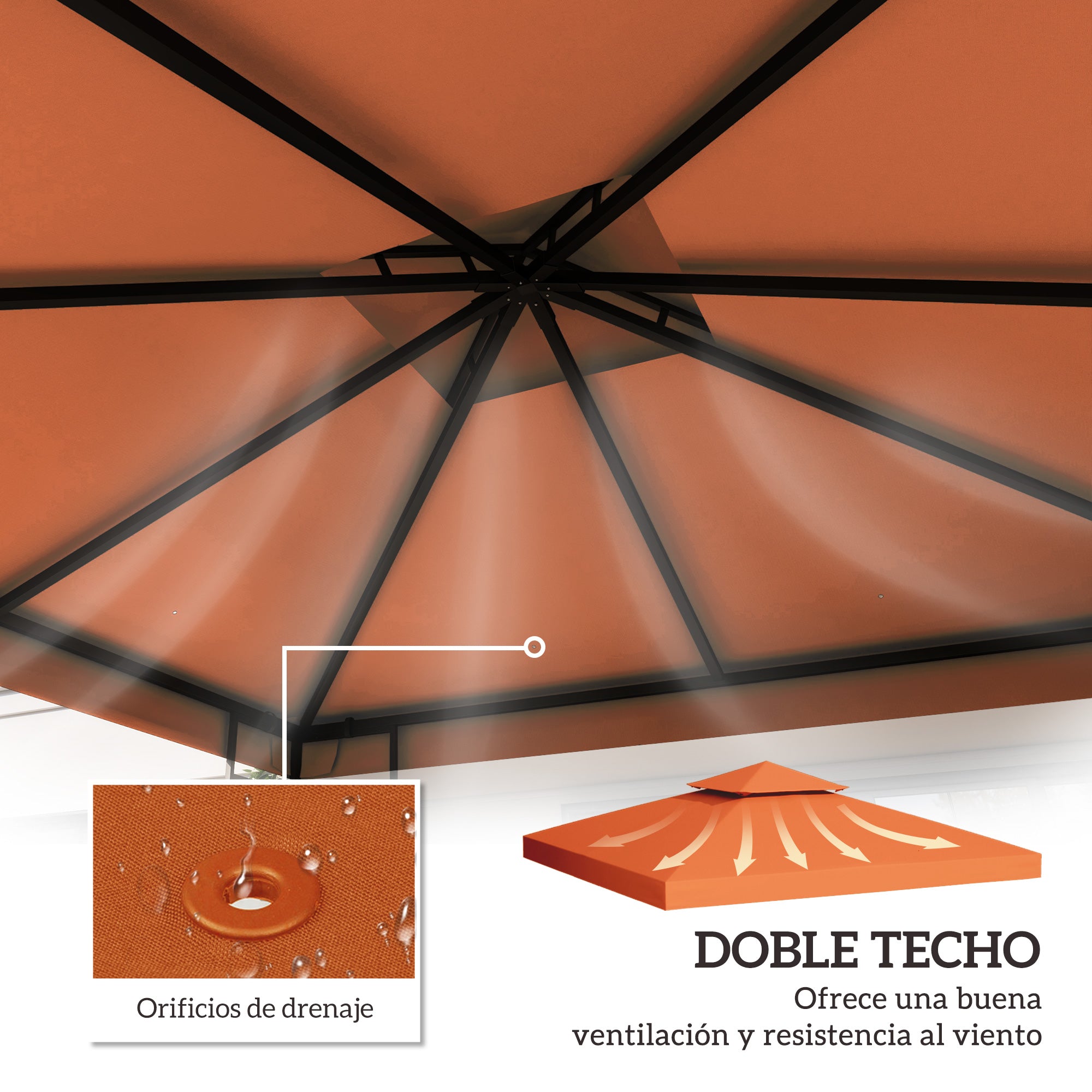 Outsunny Techo de Repuesto para Cenador, 3x3 m, Cubierta de Repuesto con Techo Doble, 8 Orificios de Drenaje y Protección UV, SOLO Toldo de Recambio para Pabellón Gazebo, Rojo