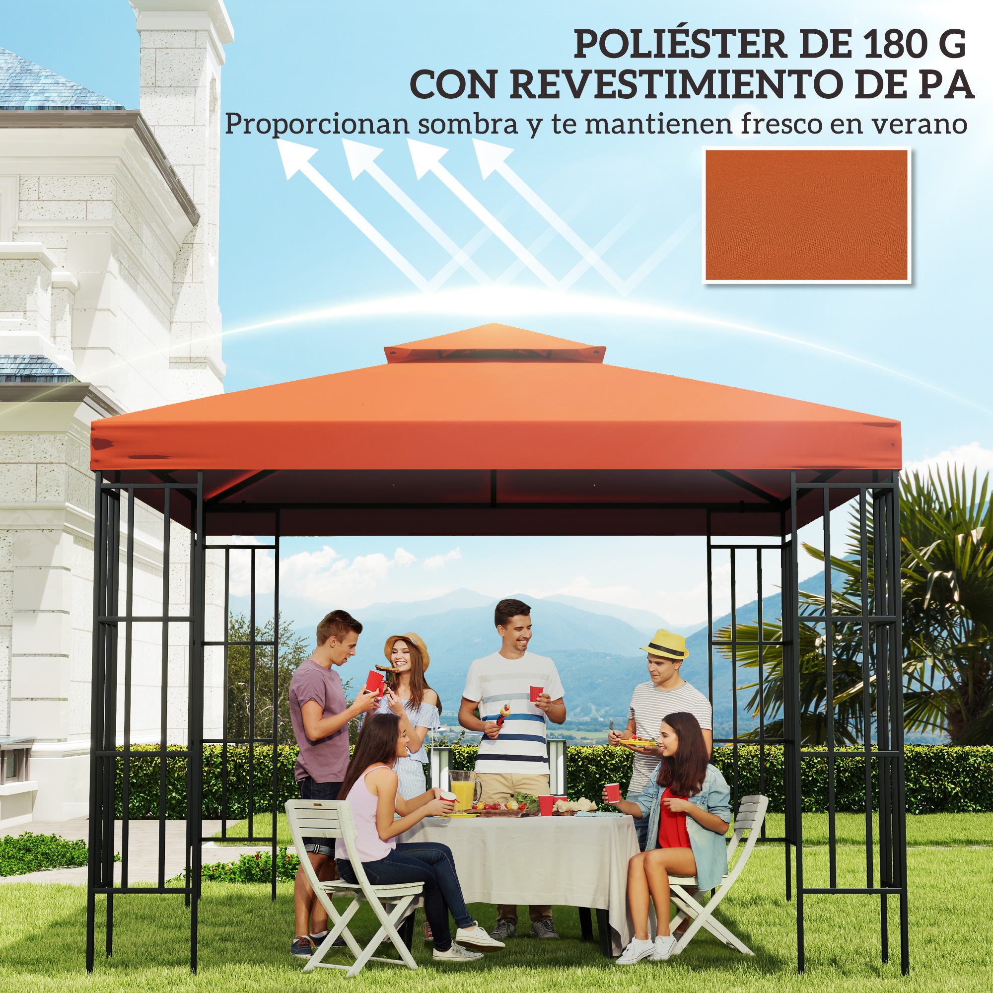 Outsunny Techo de Repuesto para Cenador, 3x3 m, Cubierta de Repuesto con Techo Doble, 8 Orificios de Drenaje y Protección UV, SOLO Toldo de Recambio para Pabellón Gazebo, Rojo
