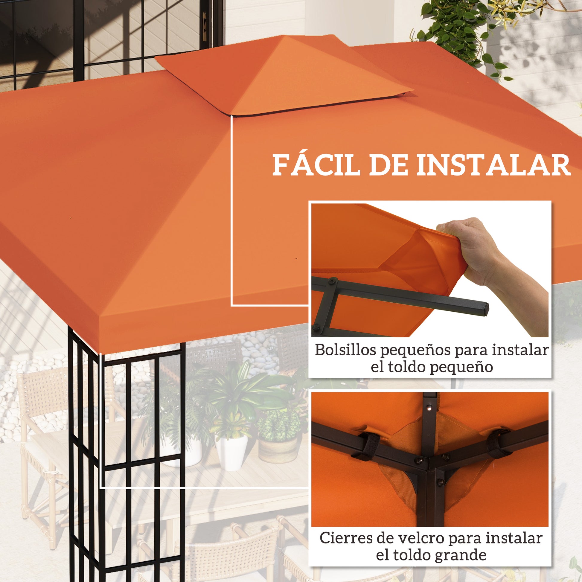 Outsunny Techo de Repuesto para Cenador, 3x3 m, Cubierta de Repuesto con Techo Doble, 8 Orificios de Drenaje y Protección UV, SOLO Toldo de Recambio para Pabellón Gazebo, Rojo