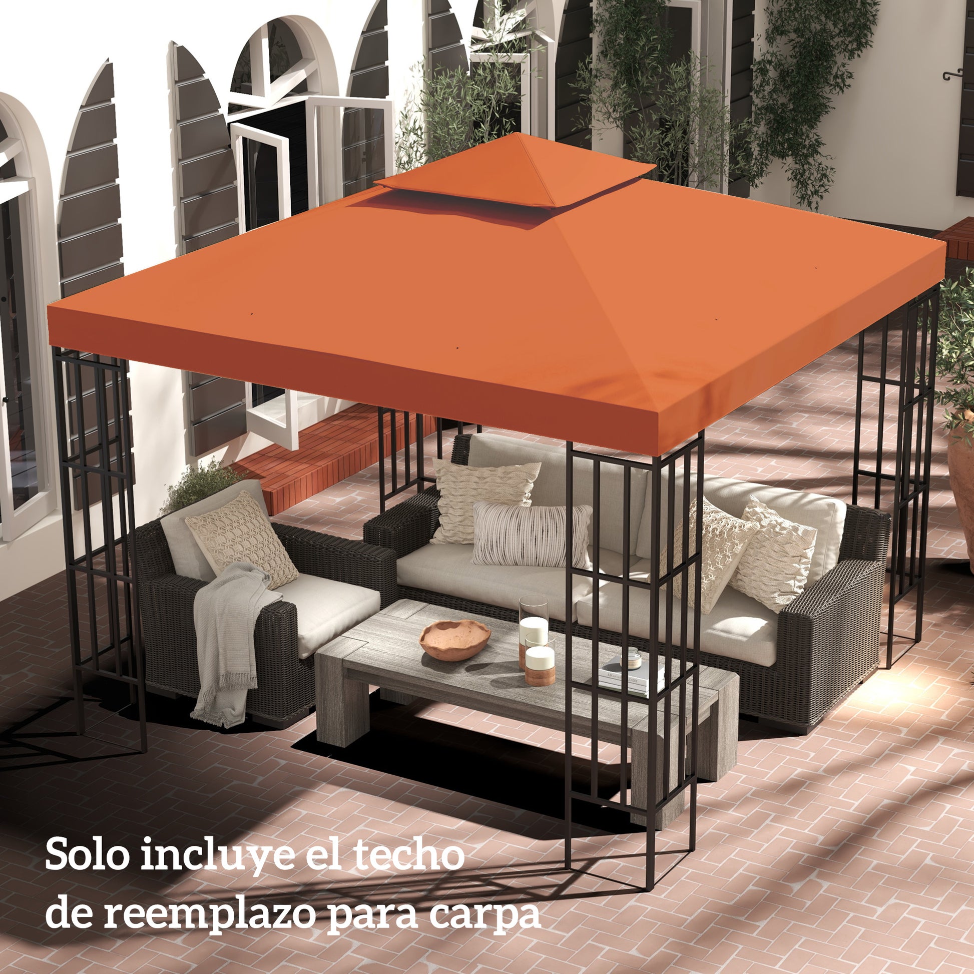 Outsunny Techo de Repuesto para Cenador, 3x3 m, Cubierta de Repuesto con Techo Doble, 8 Orificios de Drenaje y Protección UV, SOLO Toldo de Recambio para Pabellón Gazebo, Rojo