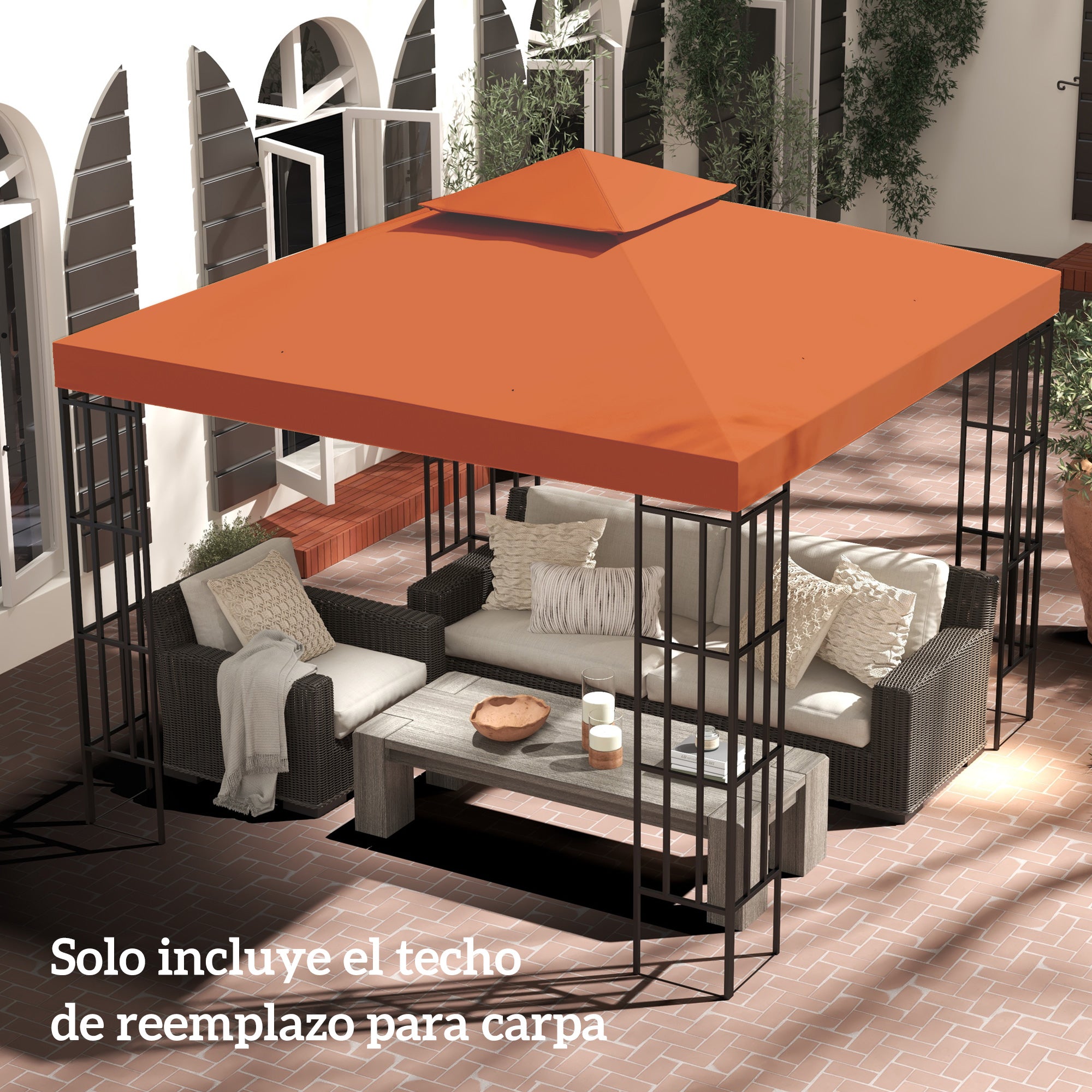 Outsunny Techo de Repuesto para Cenador, 3x3 m, Cubierta de Repuesto con Techo Doble, 8 Orificios de Drenaje y Protección UV, SOLO Toldo de Recambio para Pabellón Gazebo, Rojo