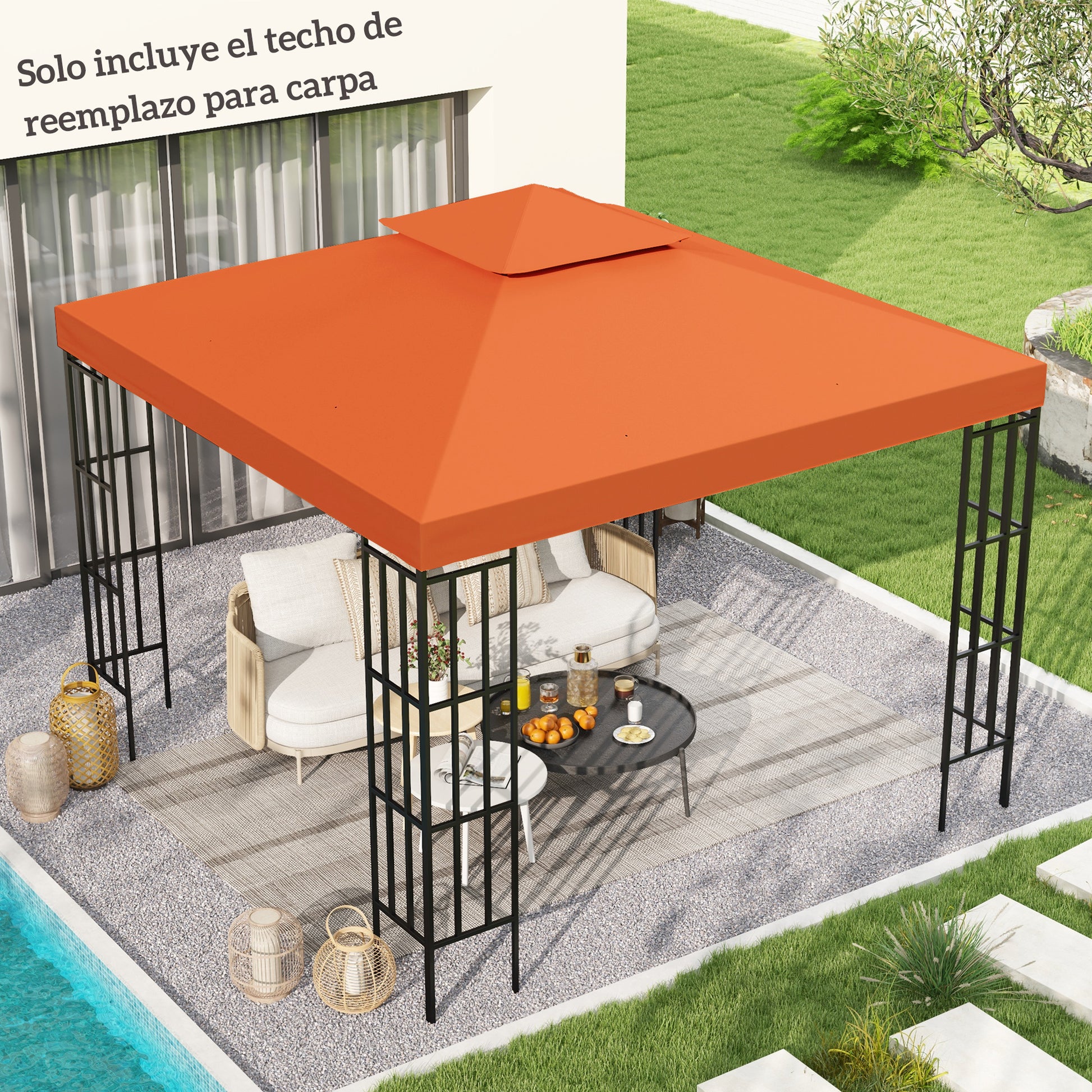 Outsunny Techo de Repuesto para Cenador, 3x3 m, Cubierta de Repuesto con Techo Doble, 8 Orificios de Drenaje y Protección UV, SOLO Toldo de Recambio para Pabellón Gazebo, Rojo