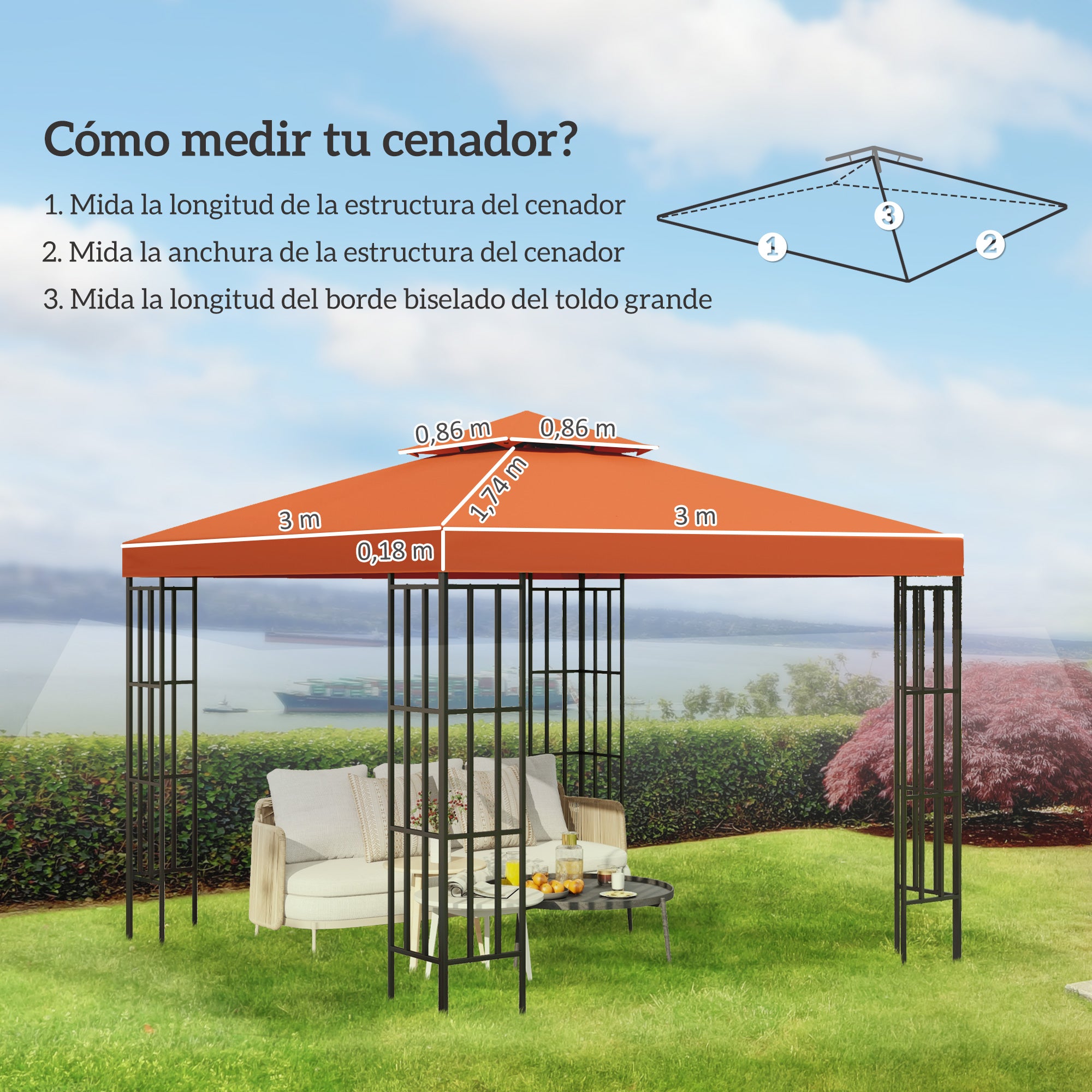 Outsunny Techo de Repuesto para Cenador, 3x3 m, Cubierta de Repuesto con Techo Doble, 8 Orificios de Drenaje y Protección UV, SOLO Toldo de Recambio para Pabellón Gazebo, Rojo
