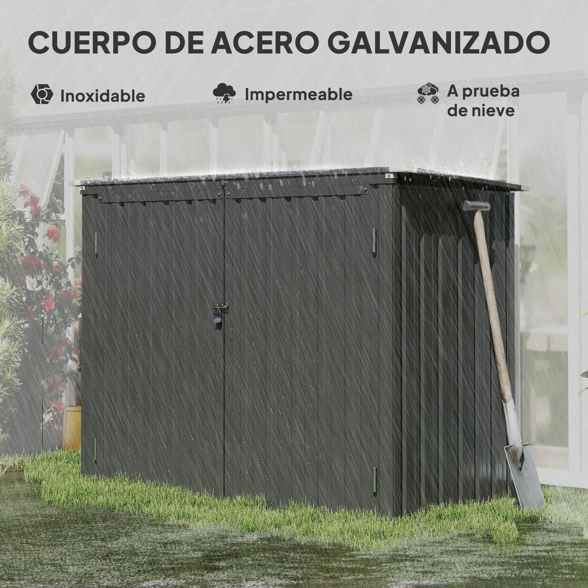 Outsunny Cobertizo para Contenedor de Basura Doble, Caseta para Cubo de Basura de 240L de Acero Galvanizado con Tapa Abatible y Puertas con Cerradura, para Jardín, Exterior, 150x80x117 cm, Gris Oscuro