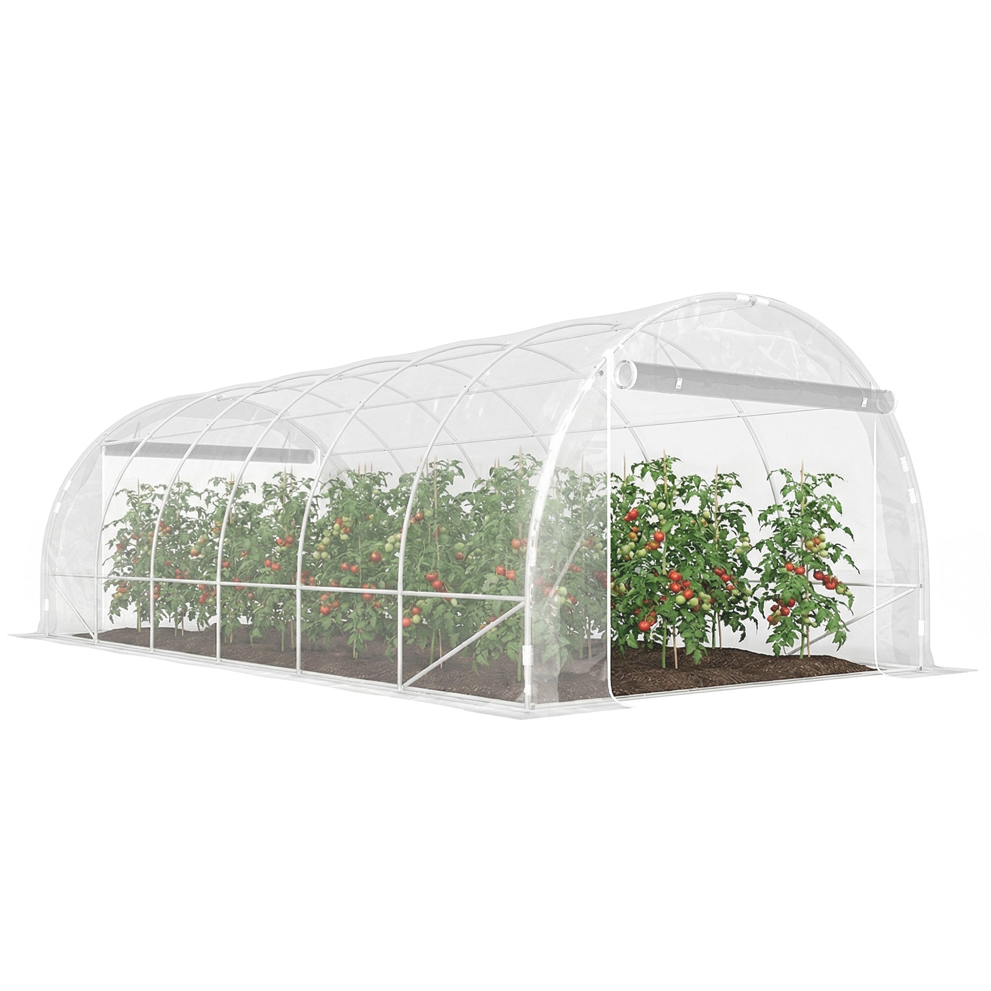 Outsunny Invernadero de Exterior 6x3x2 m, Invernadero de Túnel con 2 Puertas Enrollables, Marco de Acero Galvanizado y Cubierta de PE 150g/m², Anti-UV, Impermeable, para Cultivos, Transparente