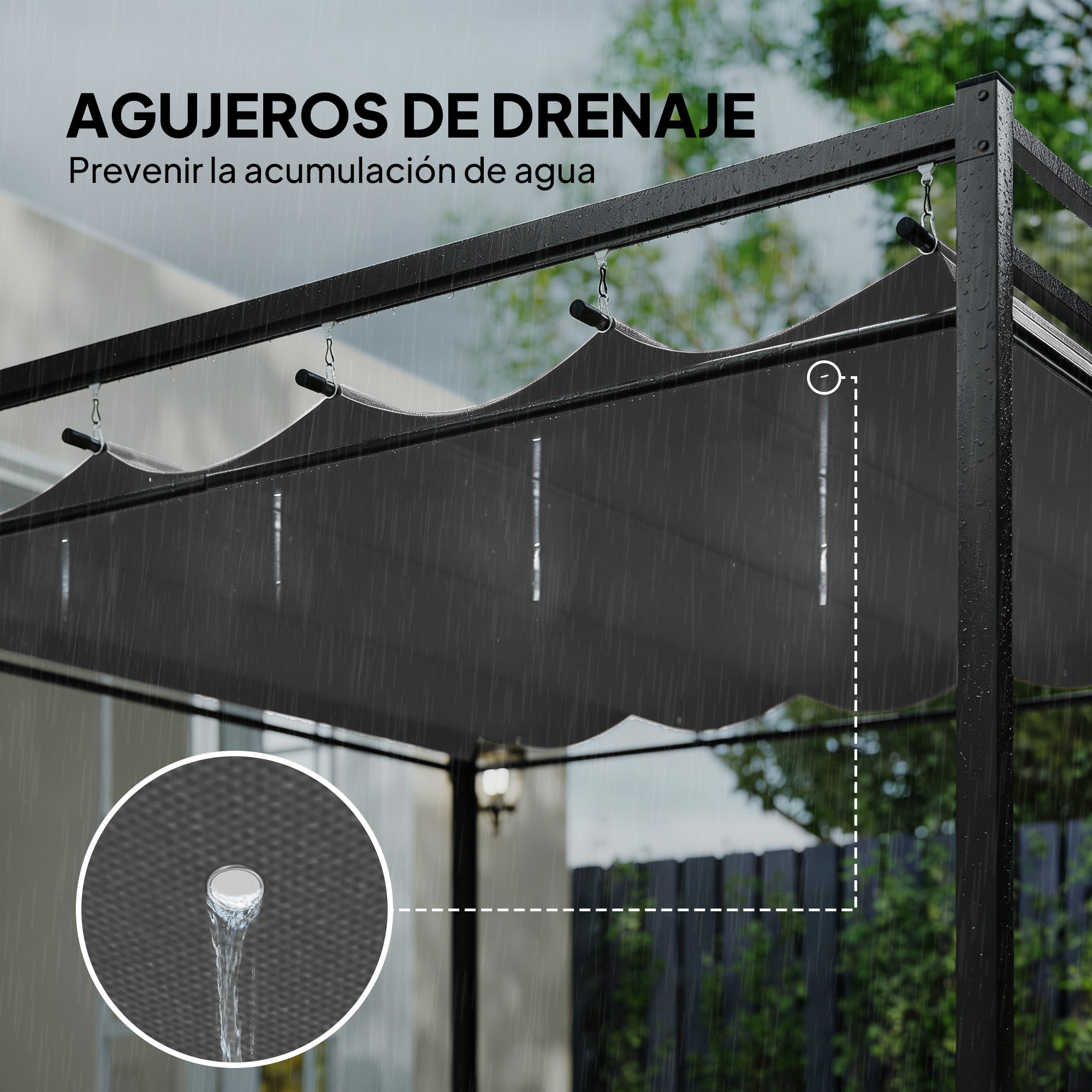Outsunny Pérgola de Jardín 3x3 m con Techo Retráctil y 4 Cortinas, Cenador de Jardín con Protección UV30+, Impermeable, Estructura Metálica, Pabellón para Patio, Terraza, Exterior, Gris Oscuro