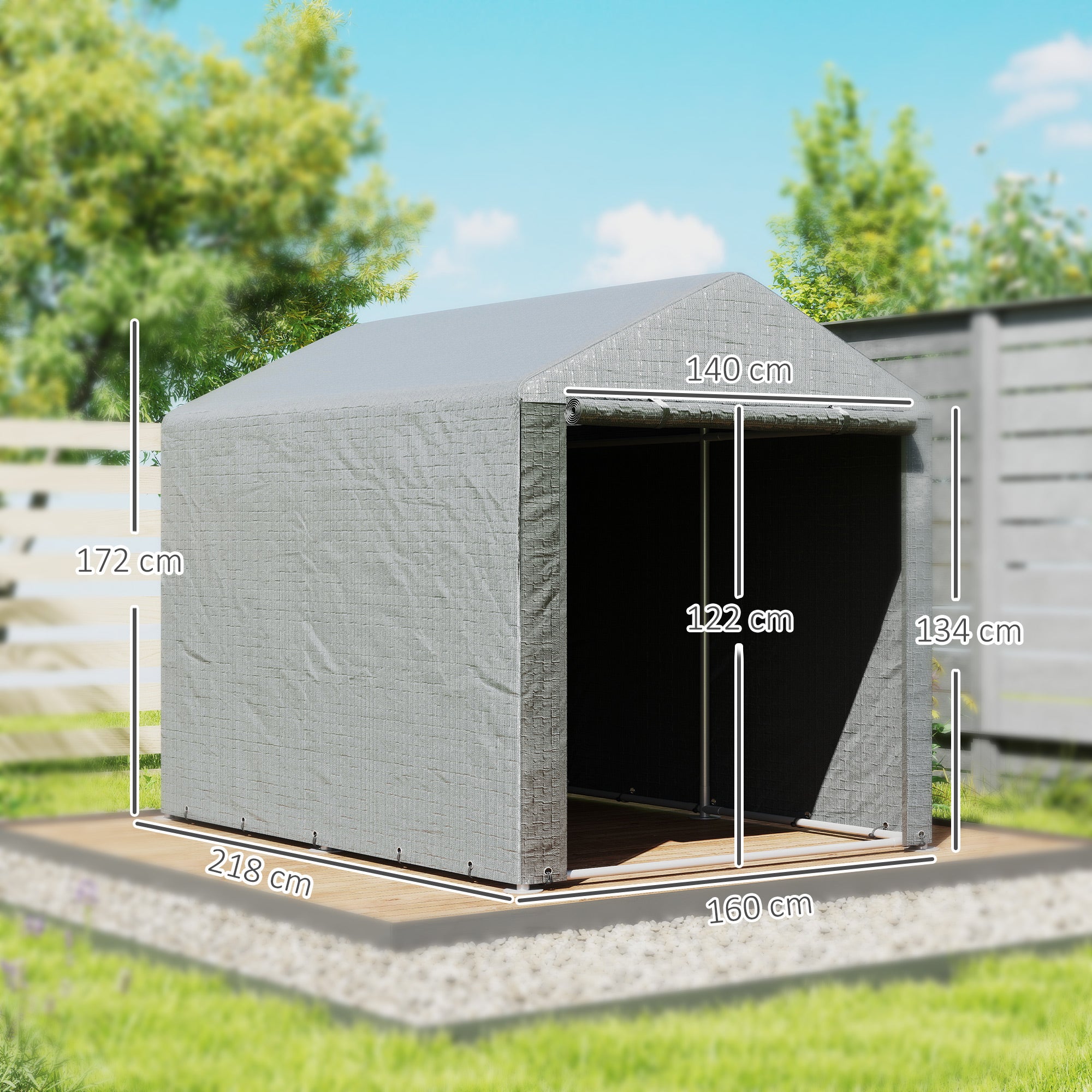 Outsunny Carpa de Jardín Exterior para Herramientas Bicicletas 1,6x2,2x1,7 m, Cobertizo Exterior con 2 Habitaciones, Puerta Enrollable con Cremallera, Impermeable Anti-UV, Garaje Portátil, Gris Claro