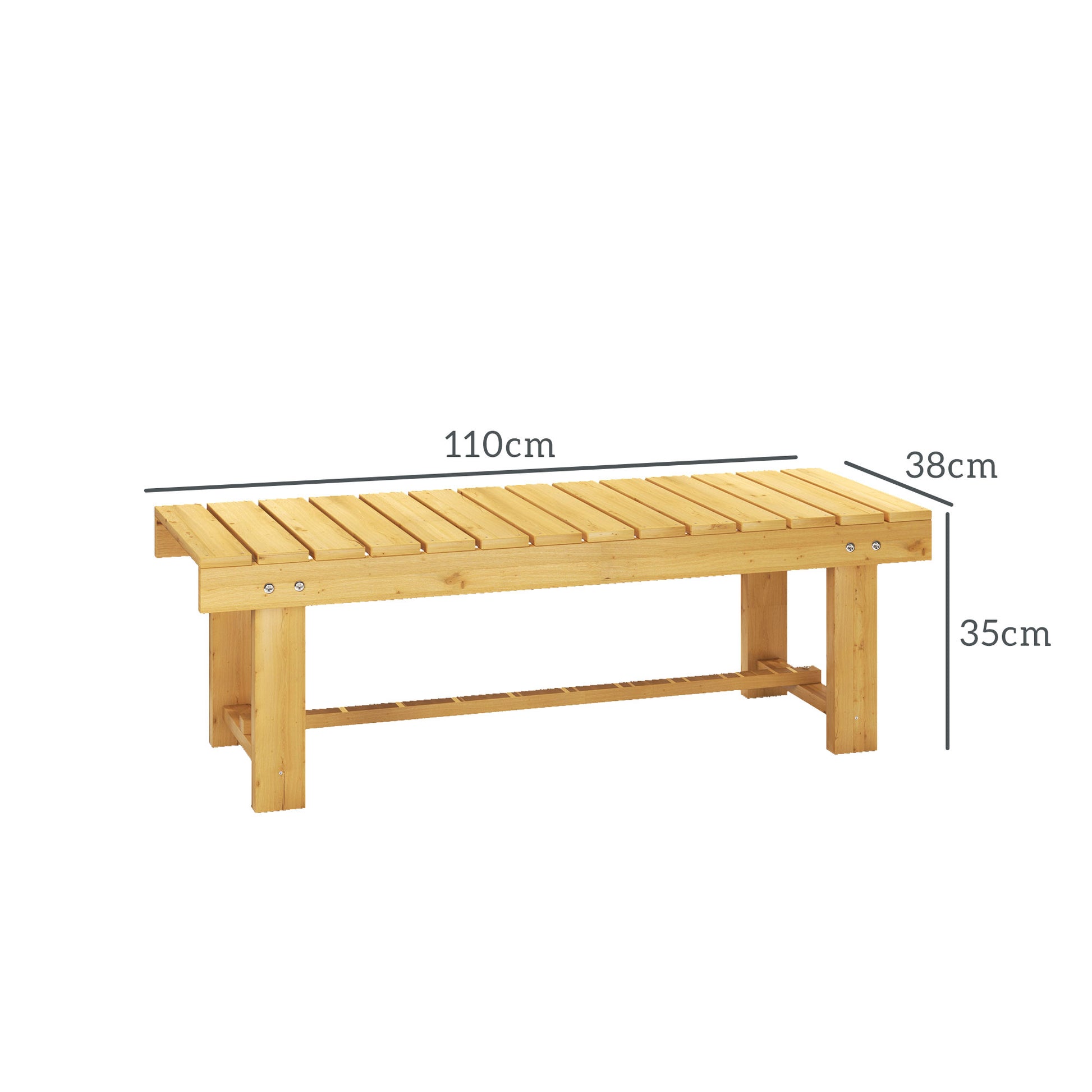 Outsunny Banco de Jardín de 2 Plazas Banco de Madera Carga 250 kg Banco para Patio Terraza 110x38x35 cm Natural