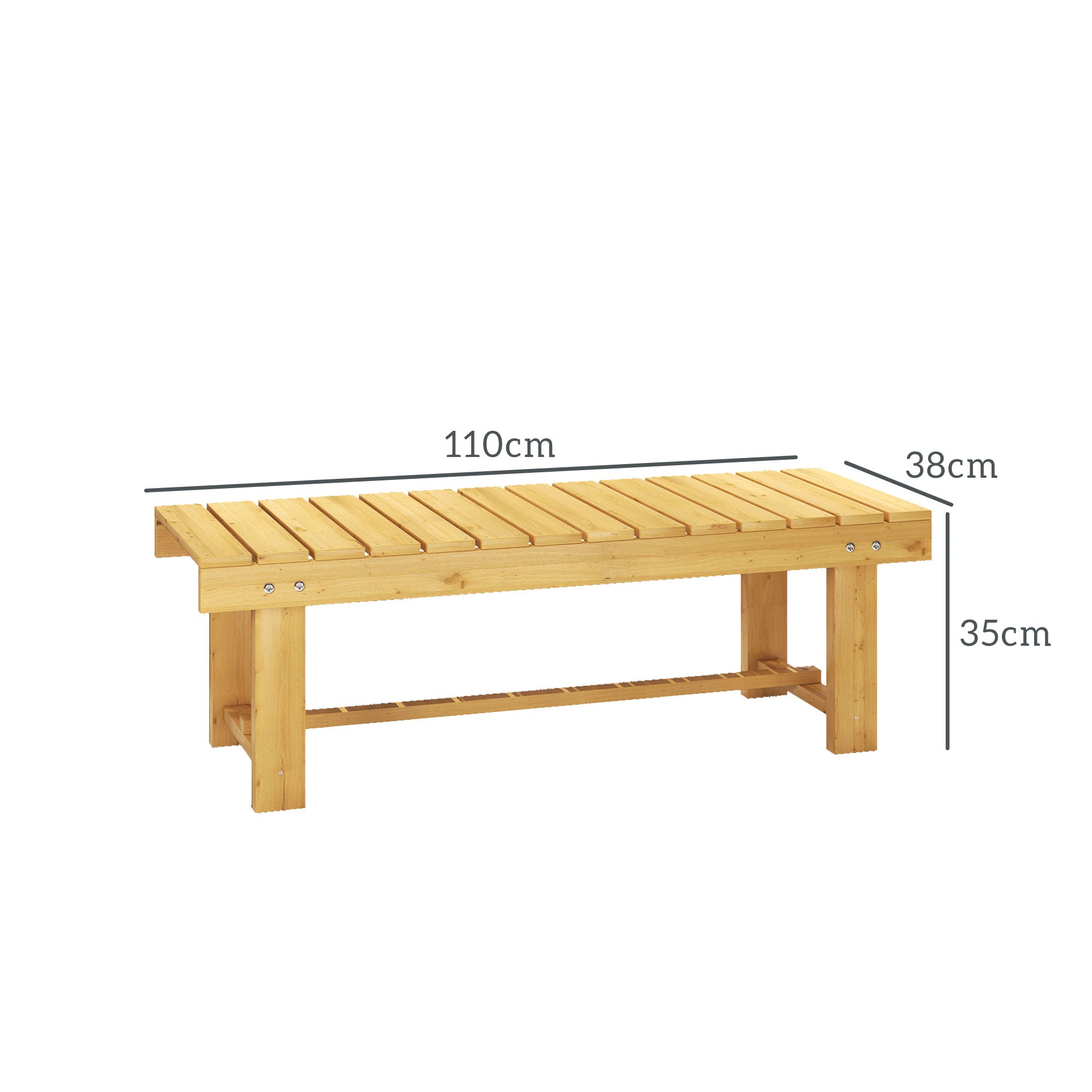 Outsunny Banco de Jardín de 2 Plazas Banco de Madera Carga 250 kg Banco para Patio Terraza 110x38x35 cm Natural