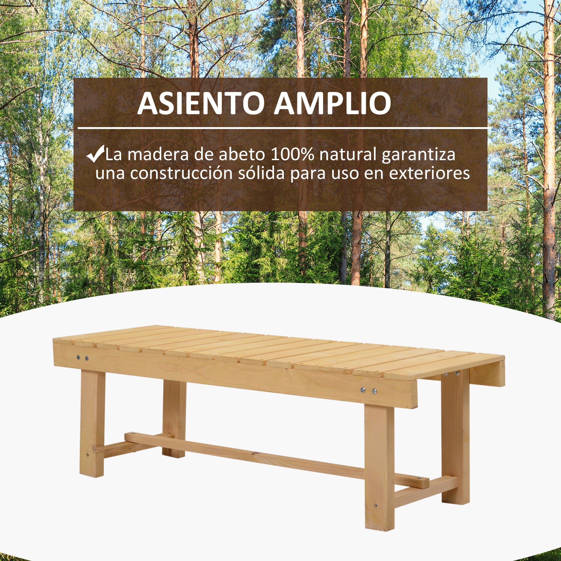 Outsunny Banco de Jardín de 2 Plazas Banco de Madera Carga 250 kg Banco para Patio Terraza 110x38x35 cm Natural
