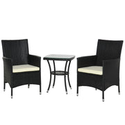 Outsunny Conjunto de Muebles para Jardín Juegos de Muebles de Ratán Incluye 1 Mesa y 2 Sillones con Cojines Estructura de Metal para Terraza Patio Negro
