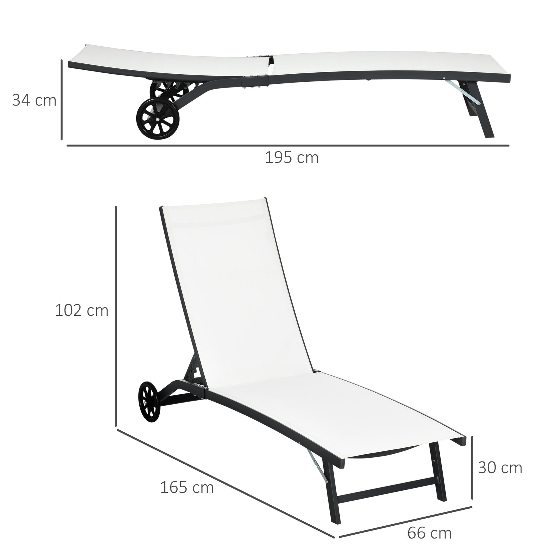 Outsunny Pack de 2 Tumbonas de Jardín Exterior Tumbonas Reclinables de Aluminio con Respaldo Ajustable de 5 Niveles y Ruedas para Playa Piscina 165x66x102 cm Crema