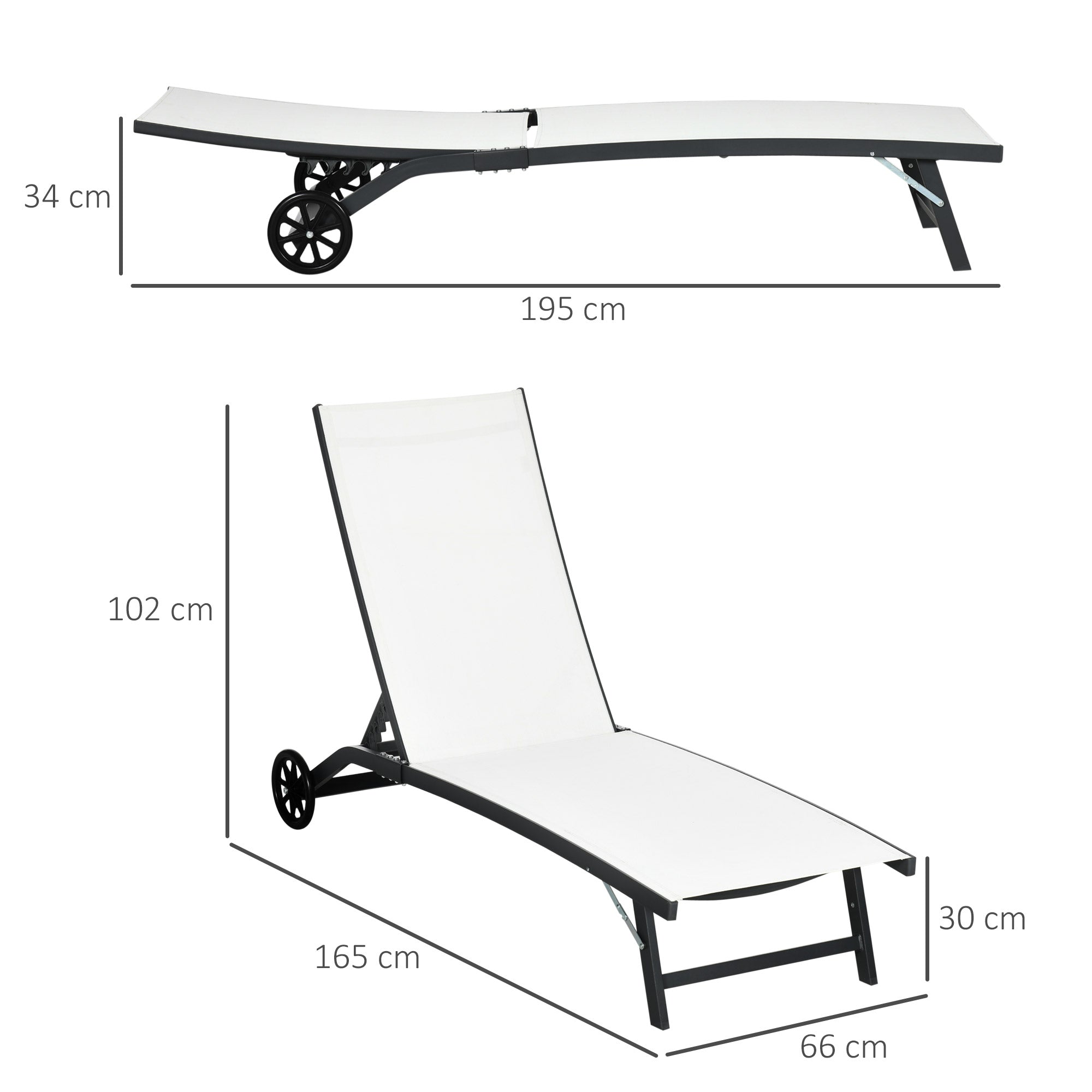 Outsunny Pack de 2 Tumbonas de Jardín Exterior Tumbonas Reclinables de Aluminio con Respaldo Ajustable de 5 Niveles y Ruedas para Playa Piscina 165x66x102 cm Crema