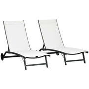 Outsunny Pack de 2 Tumbonas de Jardín Exterior Tumbonas Reclinables de Aluminio con Respaldo Ajustable de 5 Niveles y Ruedas para Playa Piscina 165x66x102 cm Crema