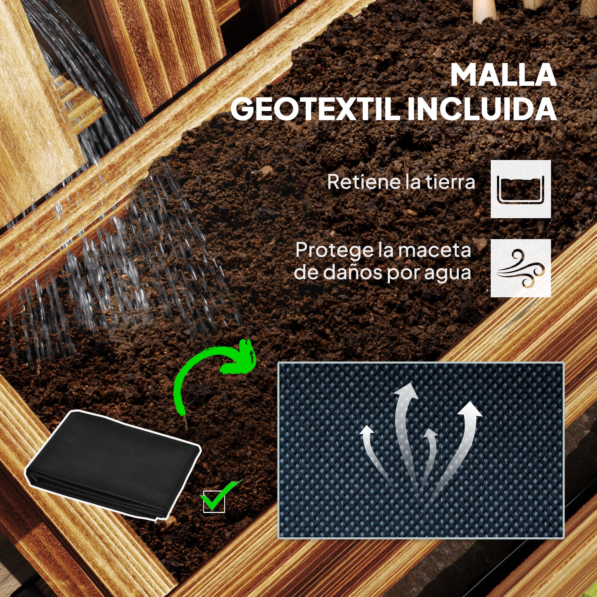Outsunny Jardinera de Pared con Enrejado, Jardinera Exterior Grande de Madera con 3 Macetas Móviles y Orificio de Drenaje, para Exterior, Jardín, Terraza, Patio, 60x16x80 cm, Carbonizado