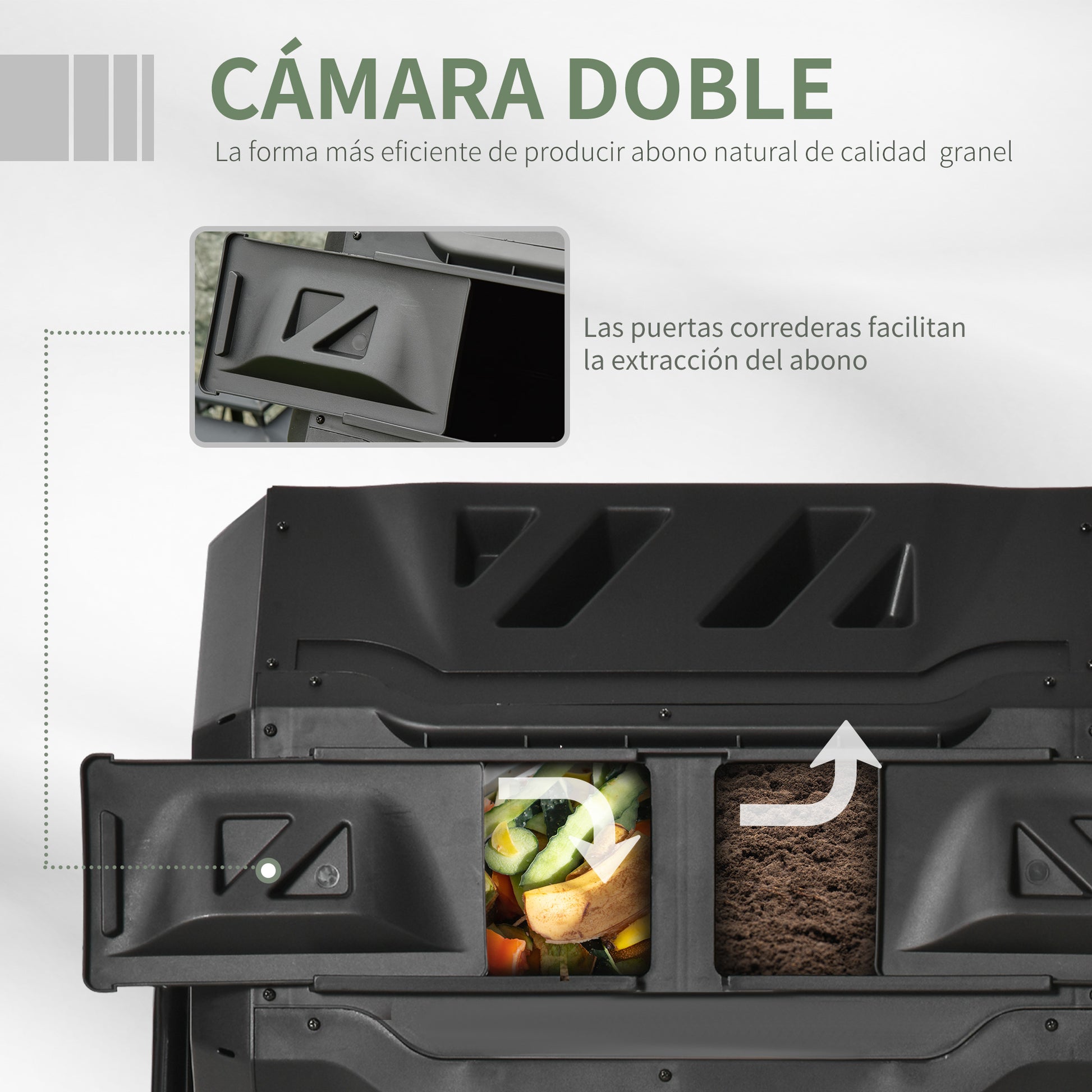 Outsunny Compostador Giratorio de 160L Contenedor de Compostaje de Jardín de Doble Cámara Compostadora con Aberturas de Ventilación y Patas de Acero 71x65x96 cm Negro