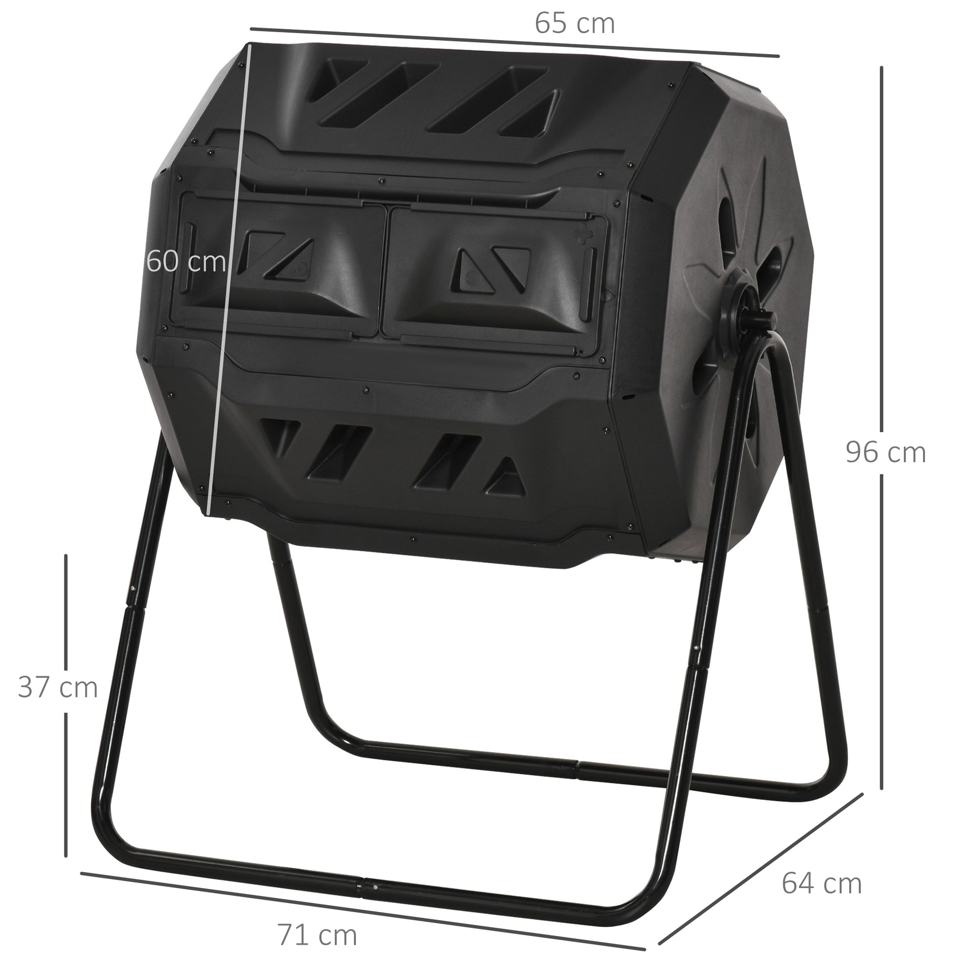 Outsunny Compostador Giratorio de 160L Contenedor de Compostaje de Jardín de Doble Cámara Compostadora con Aberturas de Ventilación y Patas de Acero 71x65x96 cm Negro