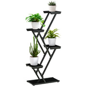 Outsunny Soporte para Plantas de 4 Niveles Estantería de Madera para Macetas con Marco de Acero para Interiores Exteriores Salón Dormitorio 53x24x119,5 cm Negro