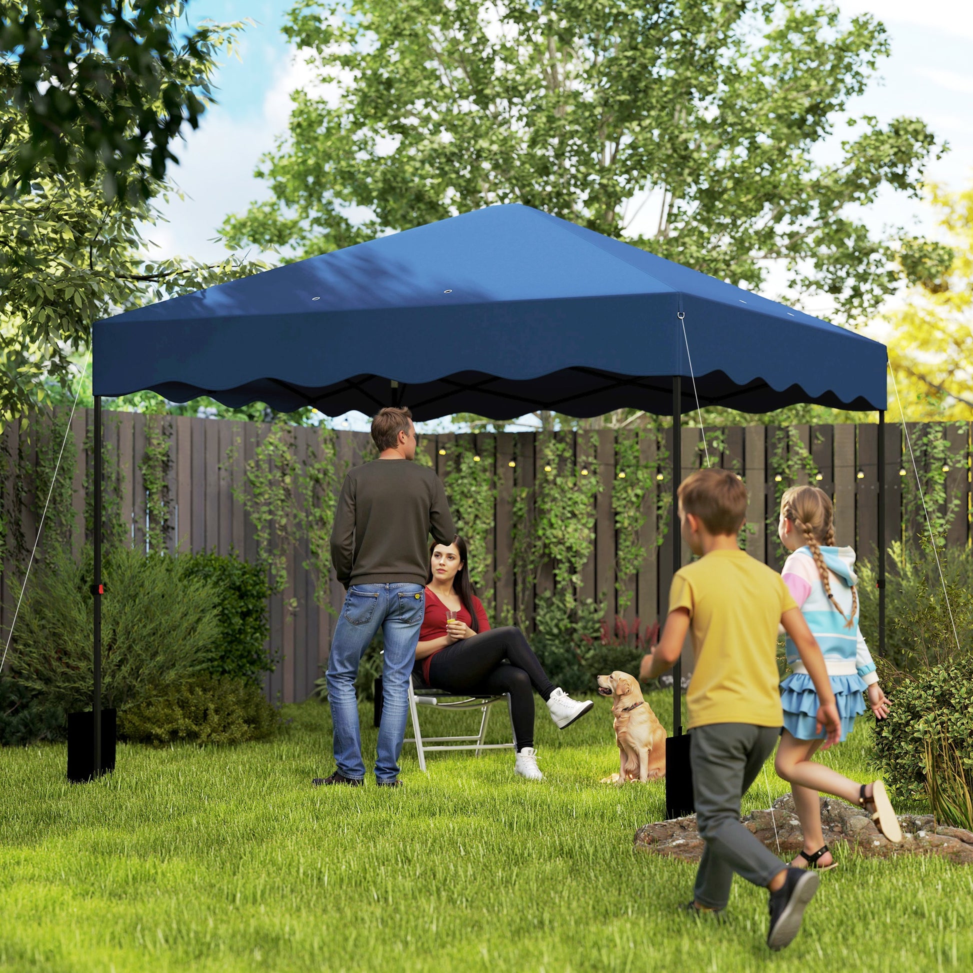 Outsunny Carpa Plegable Pop-up Gazebo 3x3 m Cenador Plegable con Protección UV 50+ Altura Ajustable Bolsa de Arena y Bolsa con Ruedas para Camping Fiestas Azul Oscuro