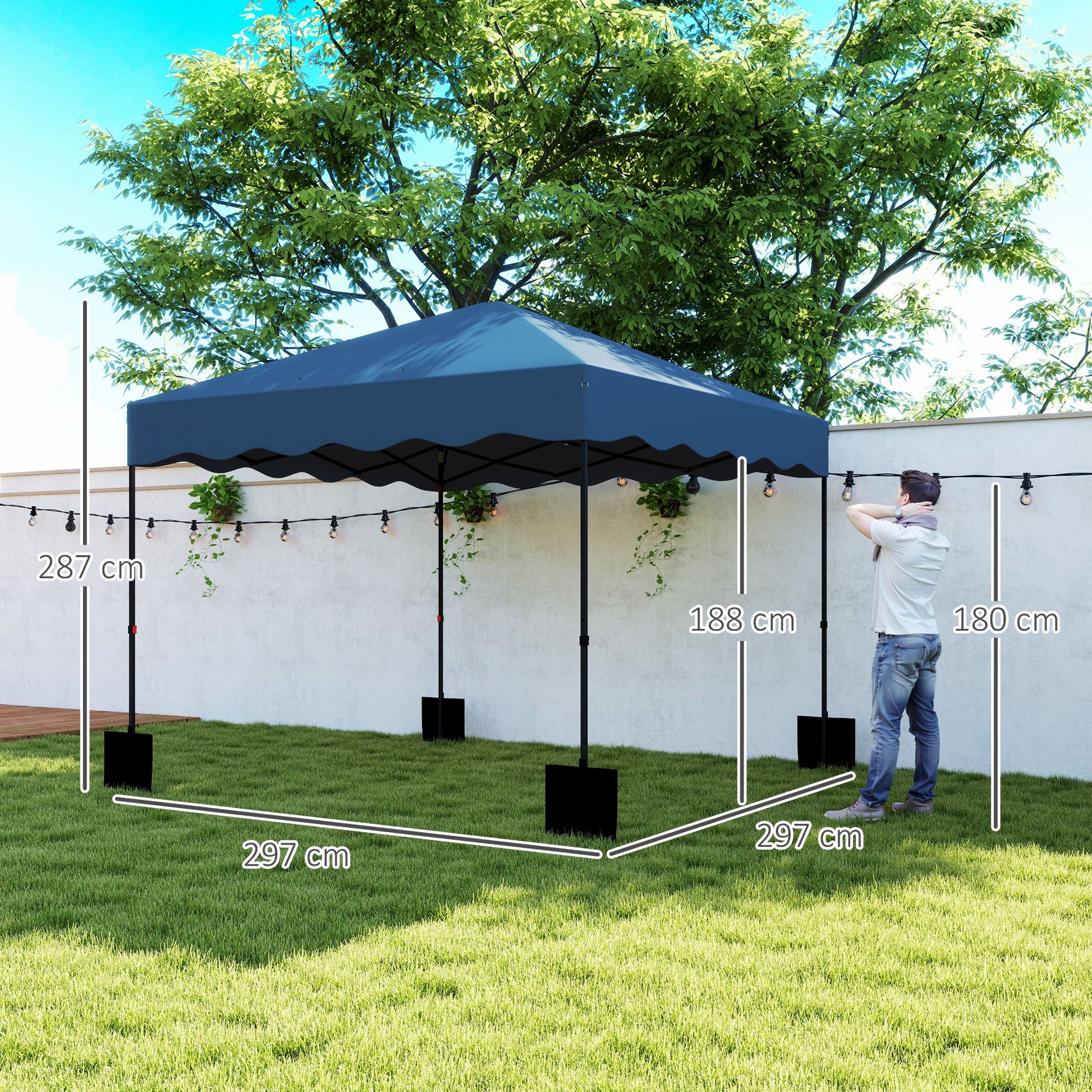 Outsunny Carpa Plegable Pop-up Gazebo 3x3 m Cenador Plegable con Protección UV 50+ Altura Ajustable Bolsa de Arena y Bolsa con Ruedas para Camping Fiestas Azul Oscuro