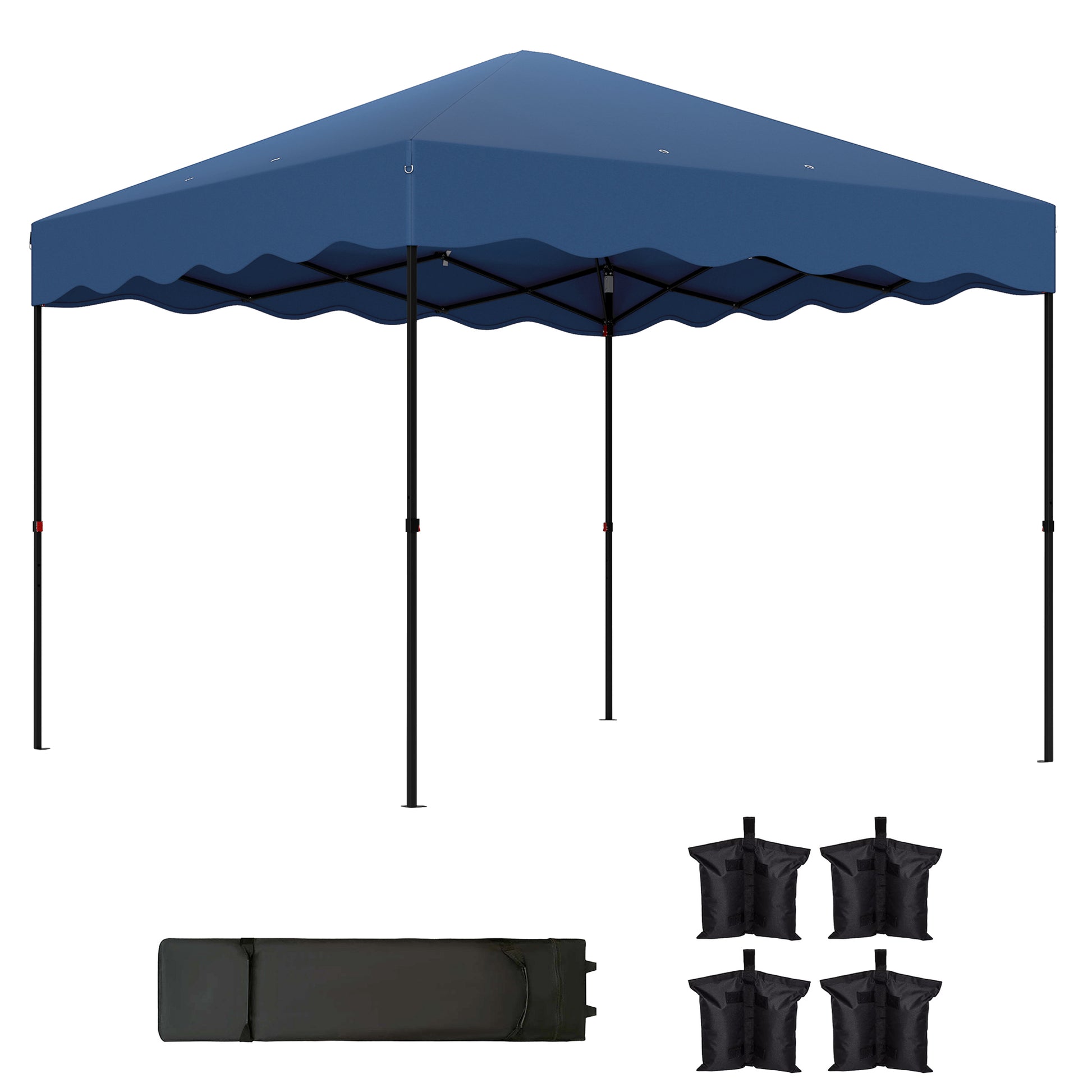 Outsunny Carpa Plegable Pop-up Gazebo 3x3 m Cenador Plegable con Protección UV 50+ Altura Ajustable Bolsa de Arena y Bolsa con Ruedas para Camping Fiestas Azul Oscuro