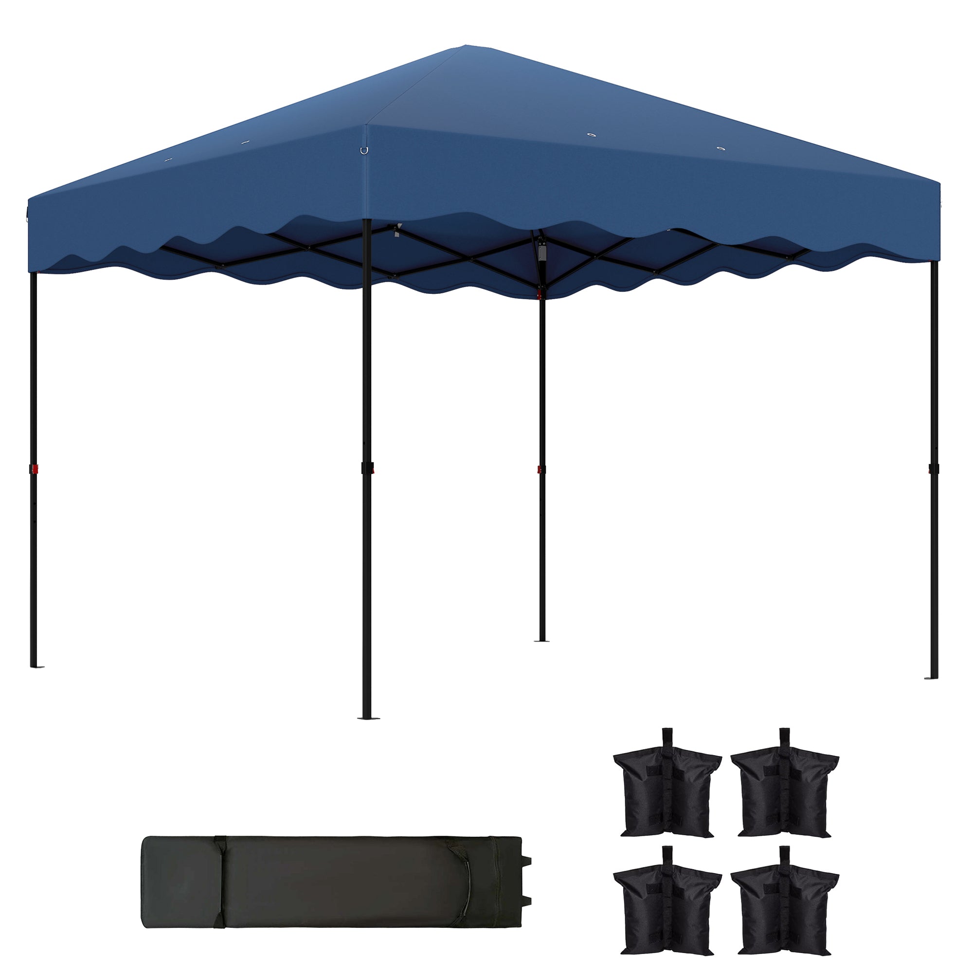 Outsunny Carpa Plegable Pop-up Gazebo 3x3 m Cenador Plegable con Protección UV 50+ Altura Ajustable Bolsa de Arena y Bolsa con Ruedas para Camping Fiestas Azul Oscuro
