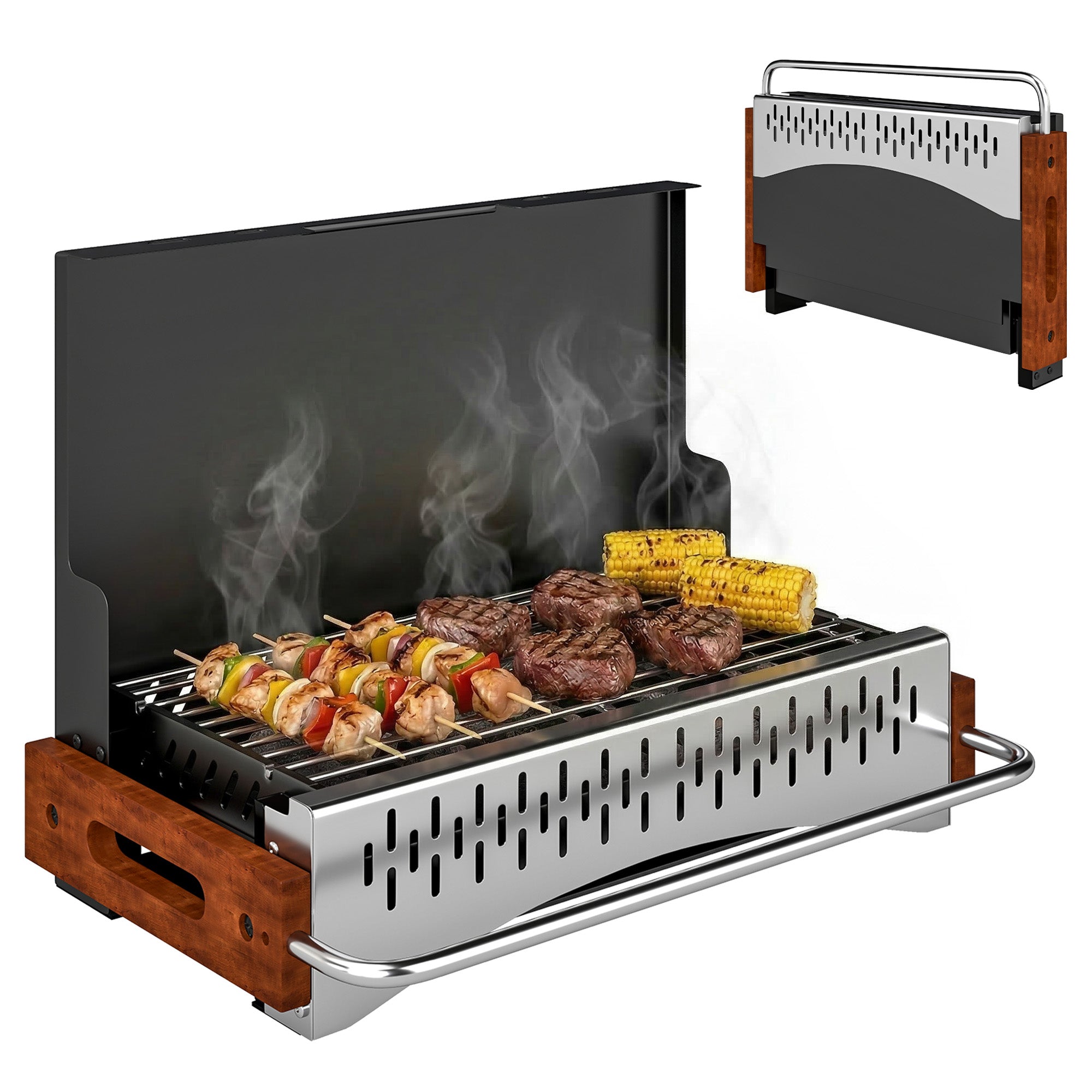 Outsunny Barbacoa de Carbón Plegable, Barbacoa Portátil, 50,5x34x33 cm, con Bandeja de Carbón Extraíble, para Camping, Picnic, Fiesta en Jardín, Negro