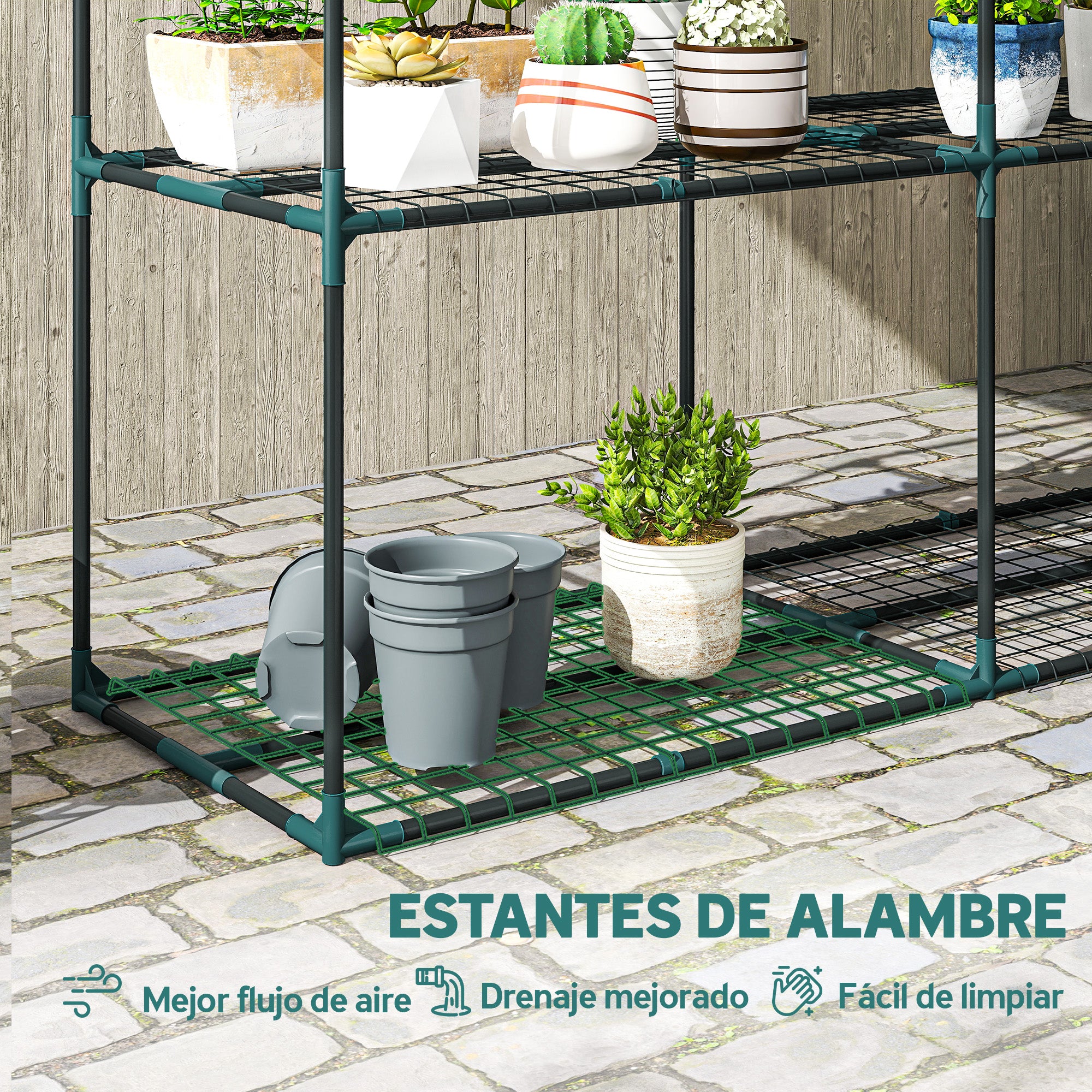 Outsunny Soporte para Plantas de 3 Niveles para Interior y Exterior, Estantería para Plantas de Acero, Resistente y Estable, Estante para Macetas, Patio, Jardín, Balcón, Verde Oscuro