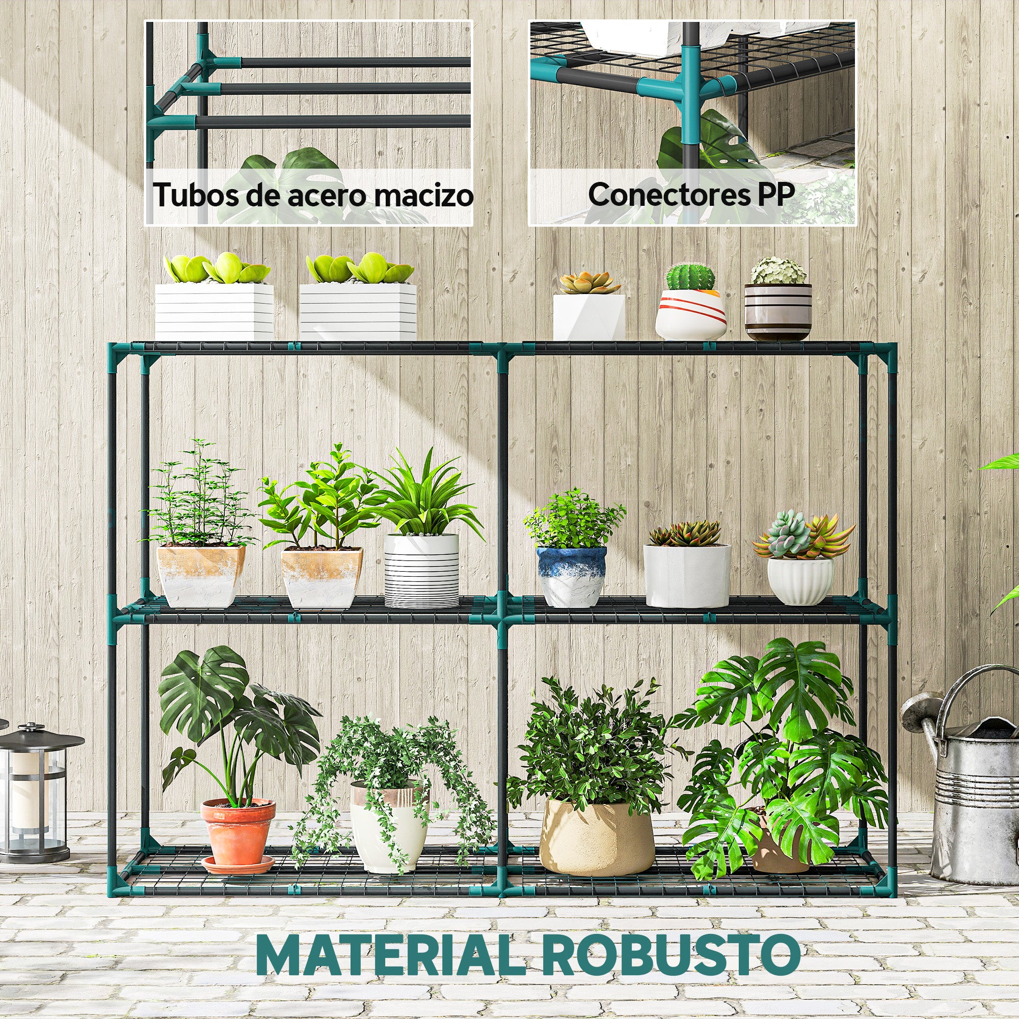 Outsunny Soporte para Plantas de 3 Niveles para Interior y Exterior, Estantería para Plantas de Acero, Resistente y Estable, Estante para Macetas, Patio, Jardín, Balcón, Verde Oscuro